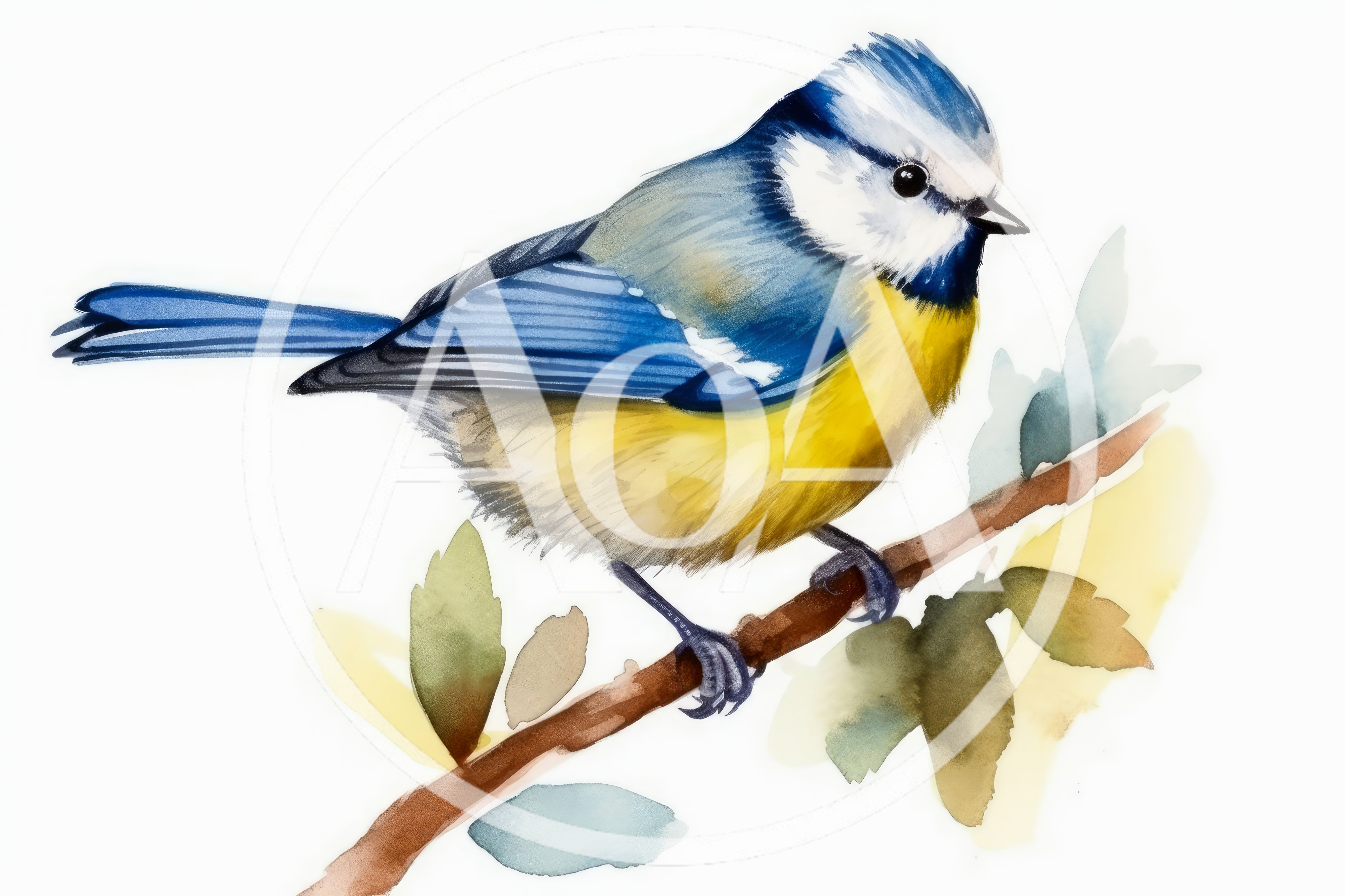 Watercolor Illustration Of A Blue Tit Bird