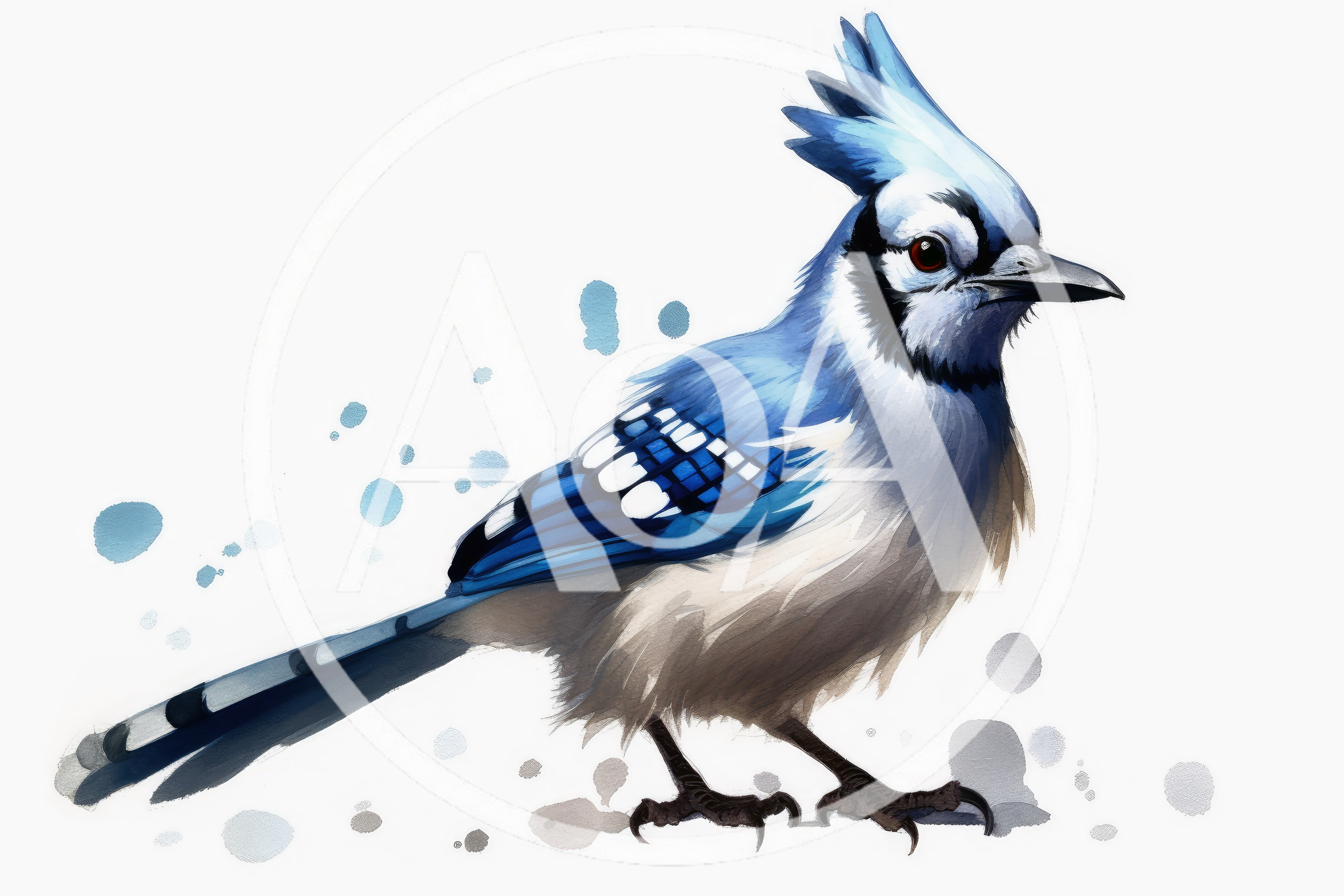 Watercolor Illustration Of A Blue Jay Bird