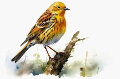 Watercolor Illustration Of A Yellow Warbler On A Branch