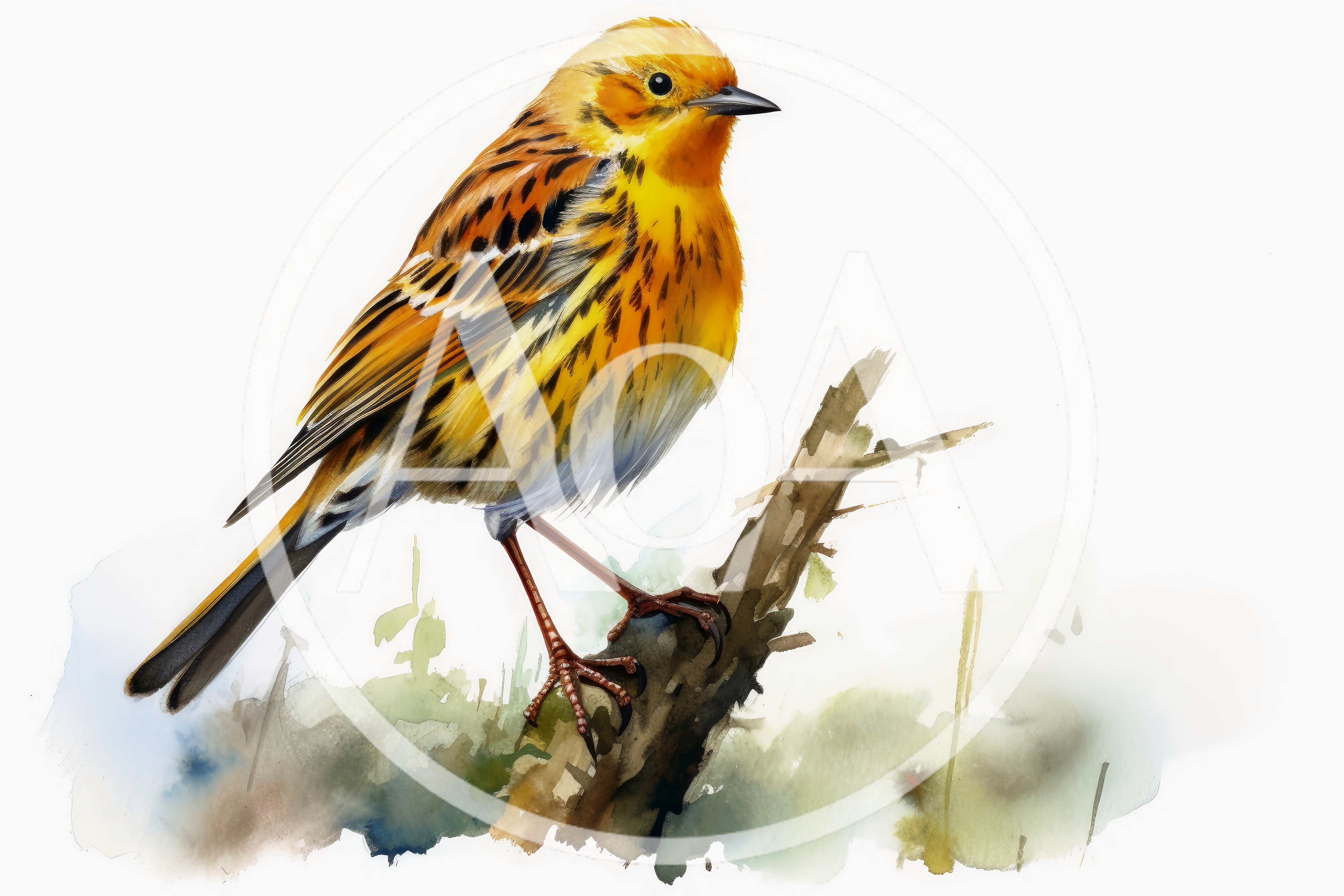 Watercolor Illustration Of A Yellow Warbler On A Branch