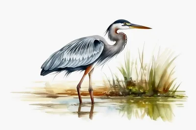 Watercolor Illustration Of A Great Blue Heron