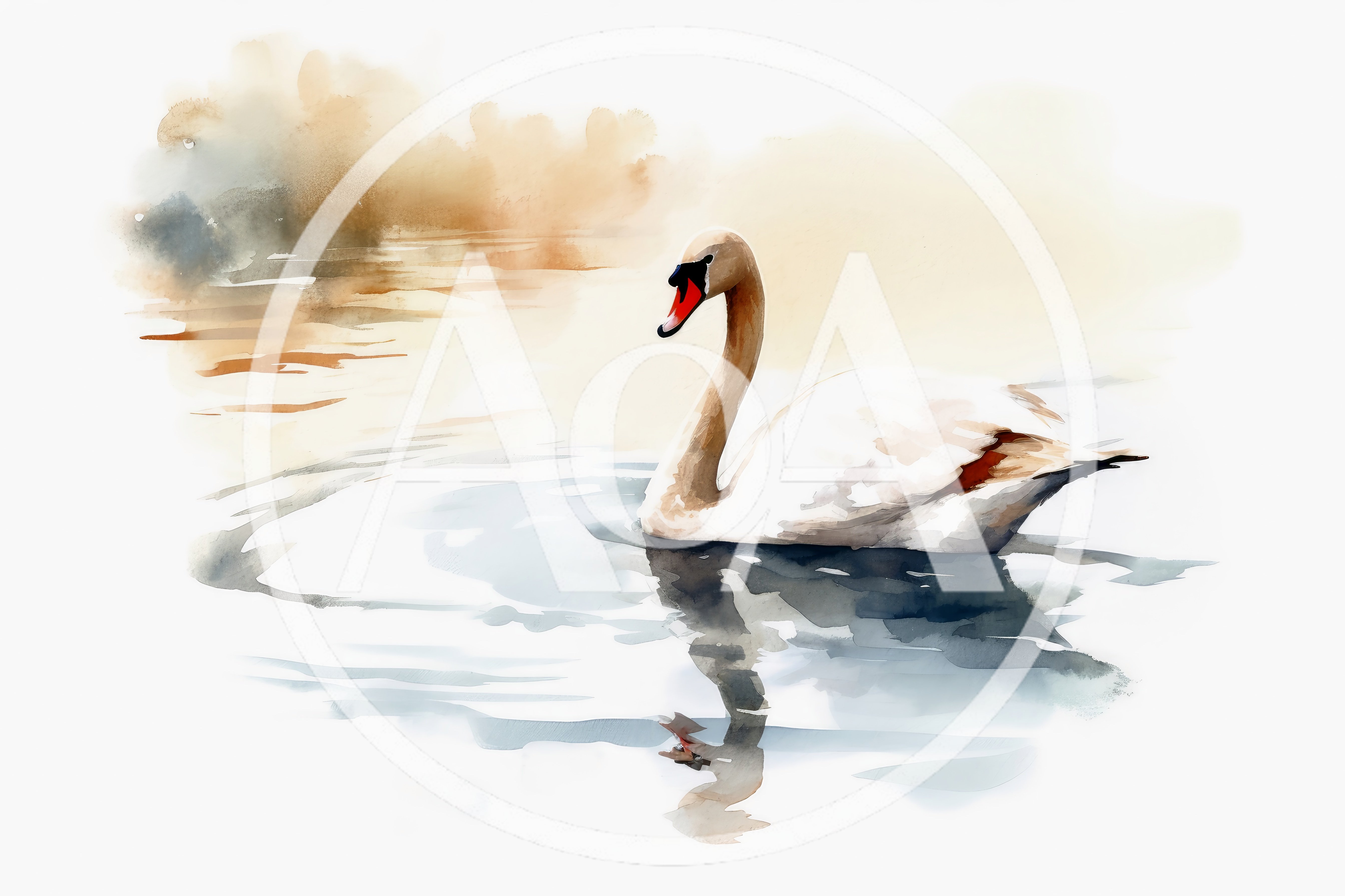 Watercolor Painting Of A Graceful White Swan