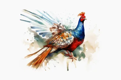 Watercolor Illustration Of A Colorful Pheasant Bird