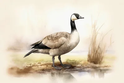 Watercolor Illustration Of A Canada Goose Standing