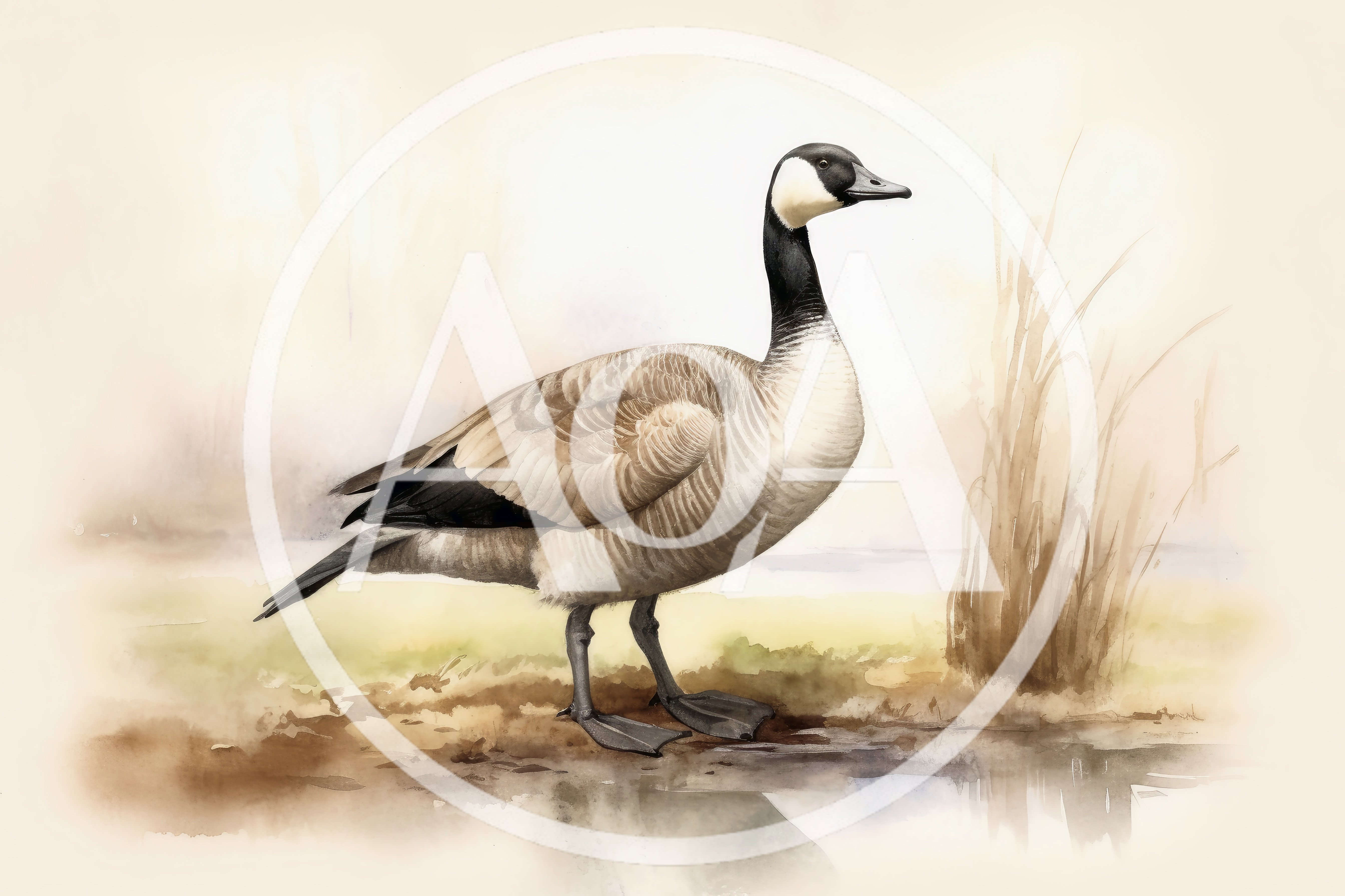 Watercolor Illustration Of A Canada Goose Standing