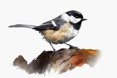 Watercolor Illustration Of A Black Capped Chickadee