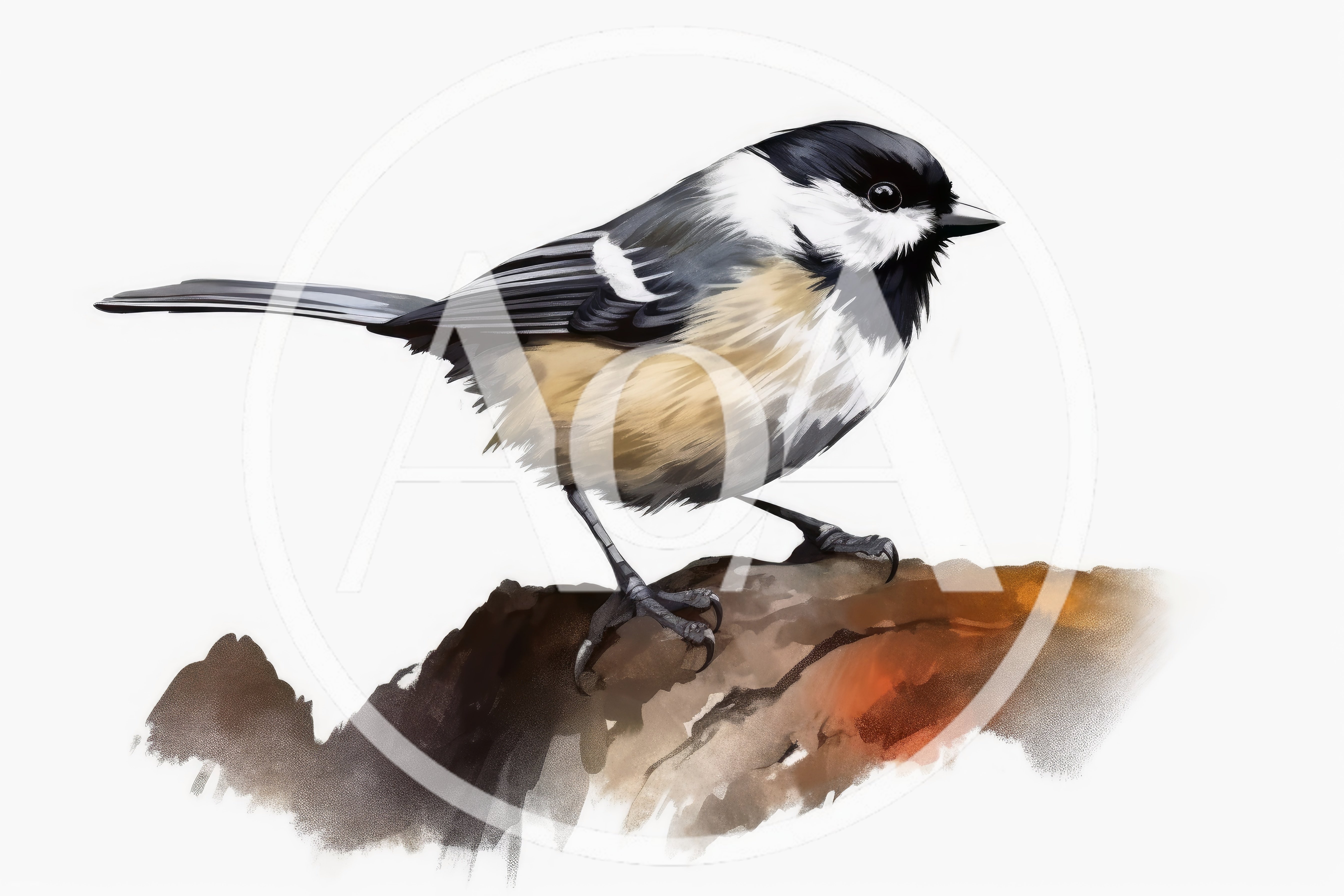 Watercolor Illustration Of A Black Capped Chickadee