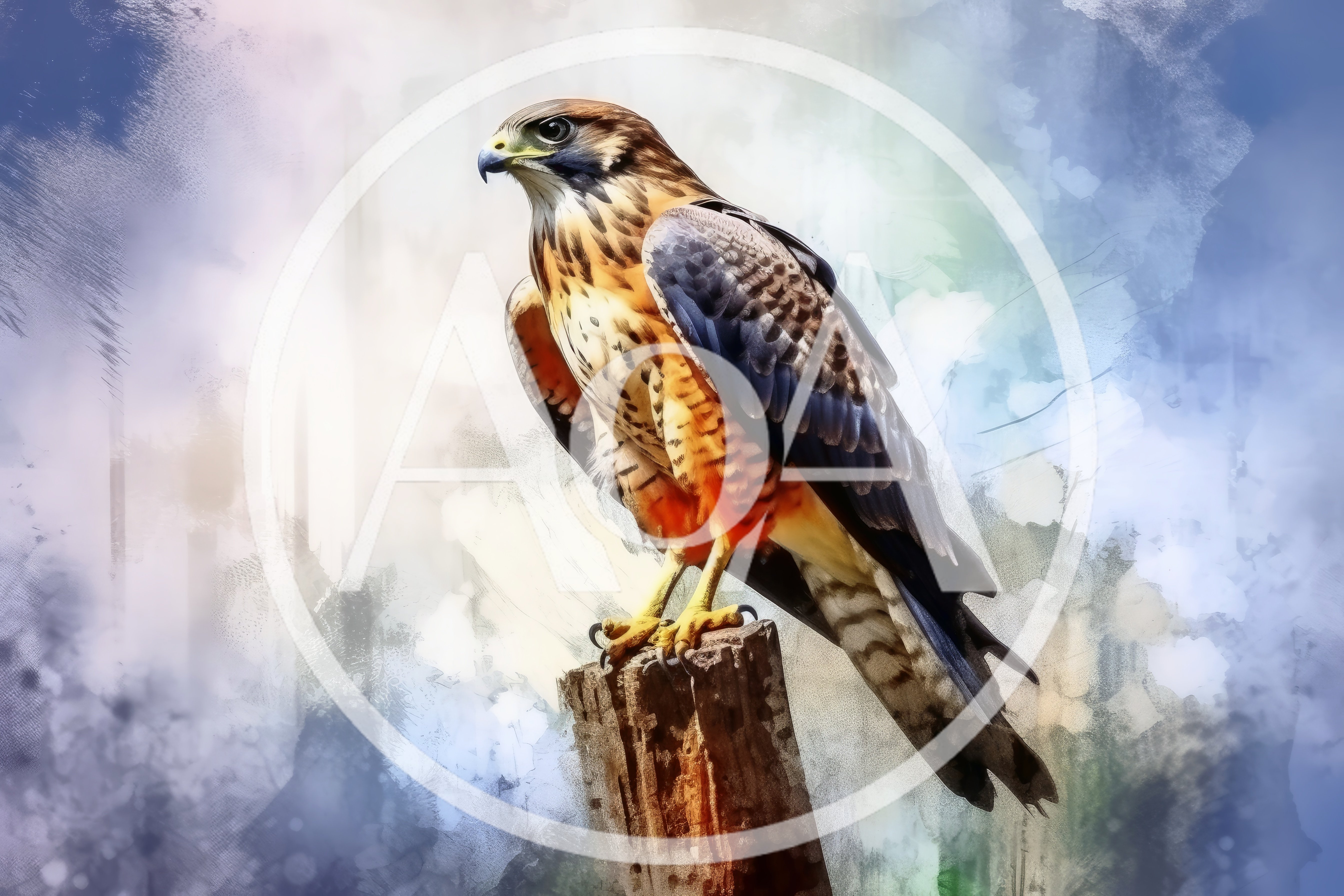 Majestic Red Shouldered Hawk Perched On Wooden Post