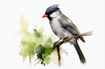 Watercolor Painting Of A Small Bird On A Branch