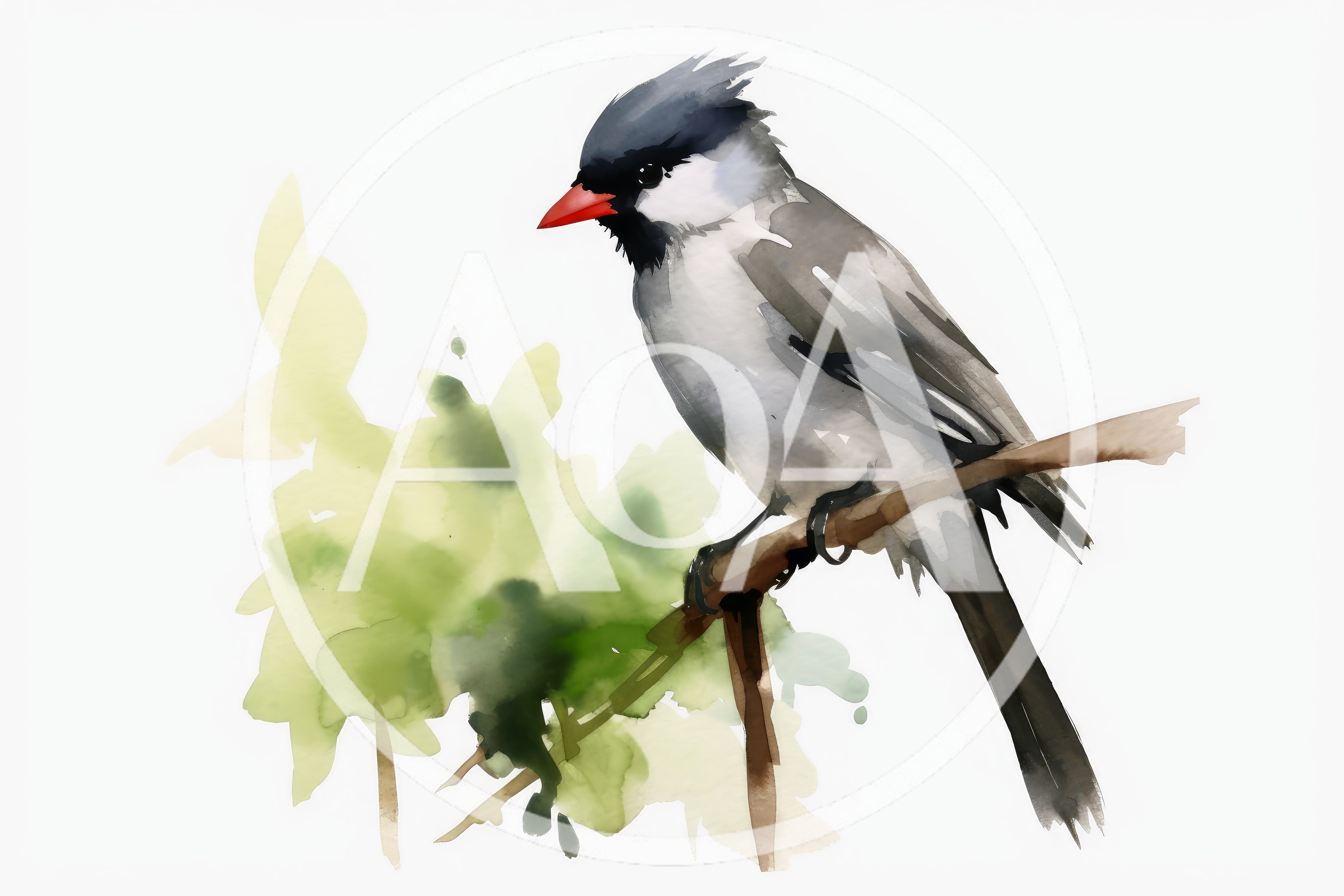 Watercolor Painting Of A Small Bird On A Branch