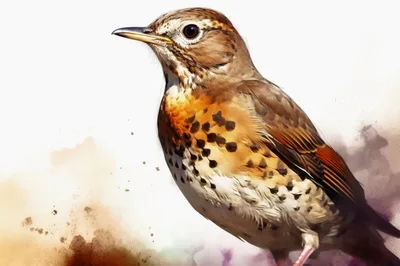 Watercolor Illustration Of A Song Thrush Bird