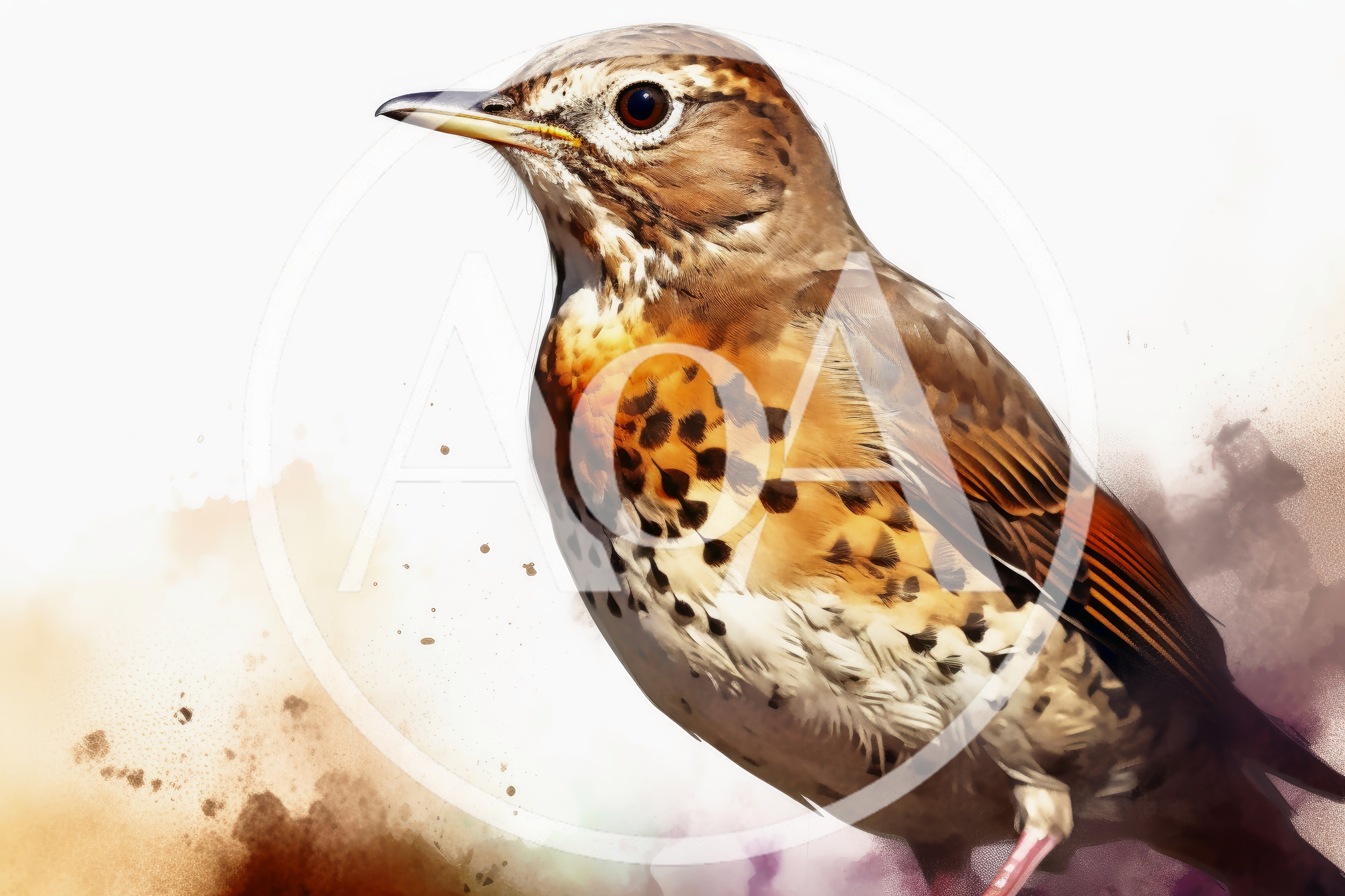 Watercolor Illustration Of A Song Thrush Bird