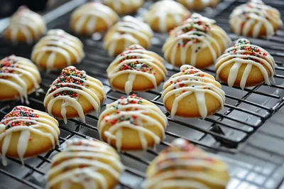 Freshly Baked Cookies Drizzled With White Chocolate And Sprinkles