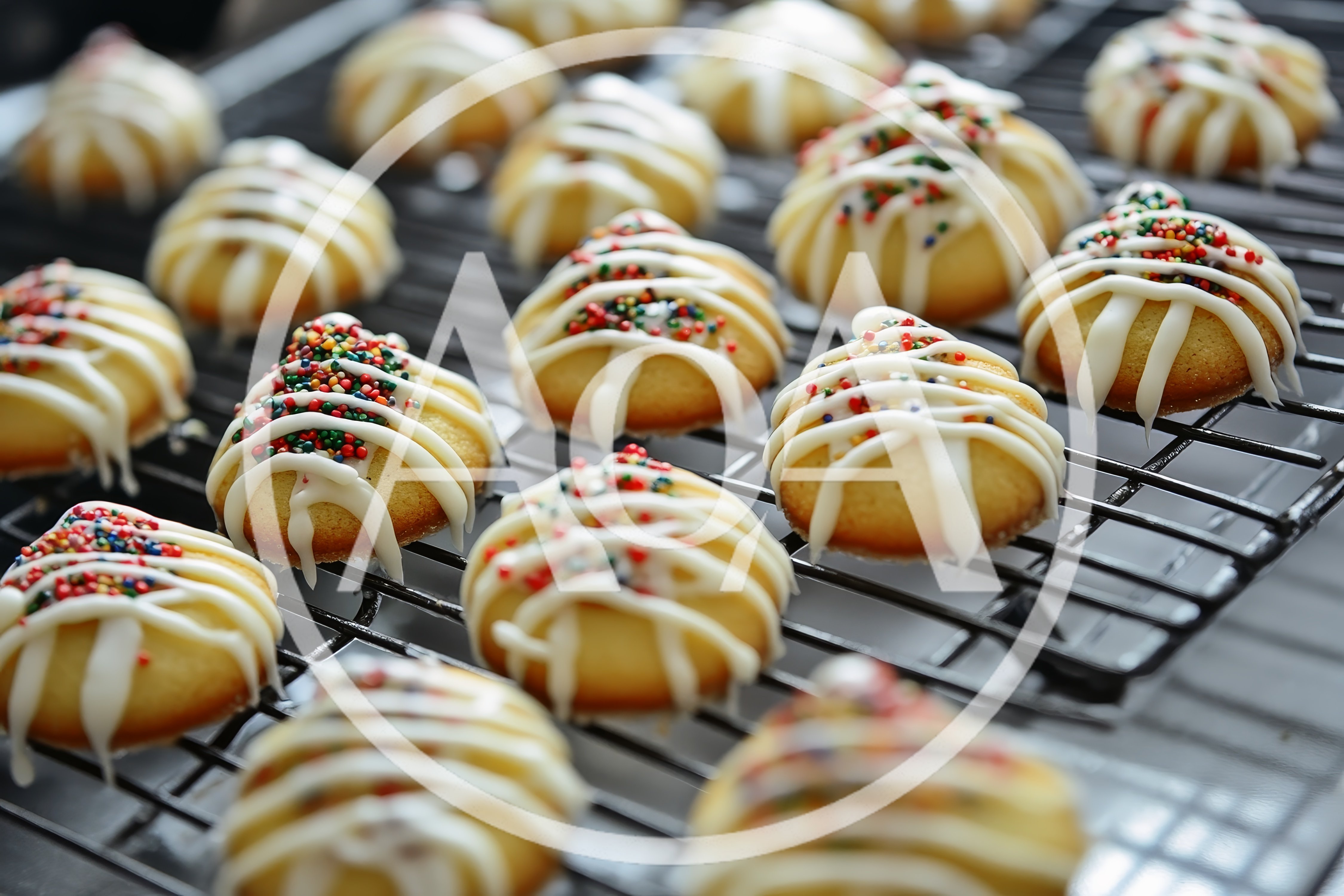 Freshly Baked Cookies Drizzled With White Chocolate And Sprinkles