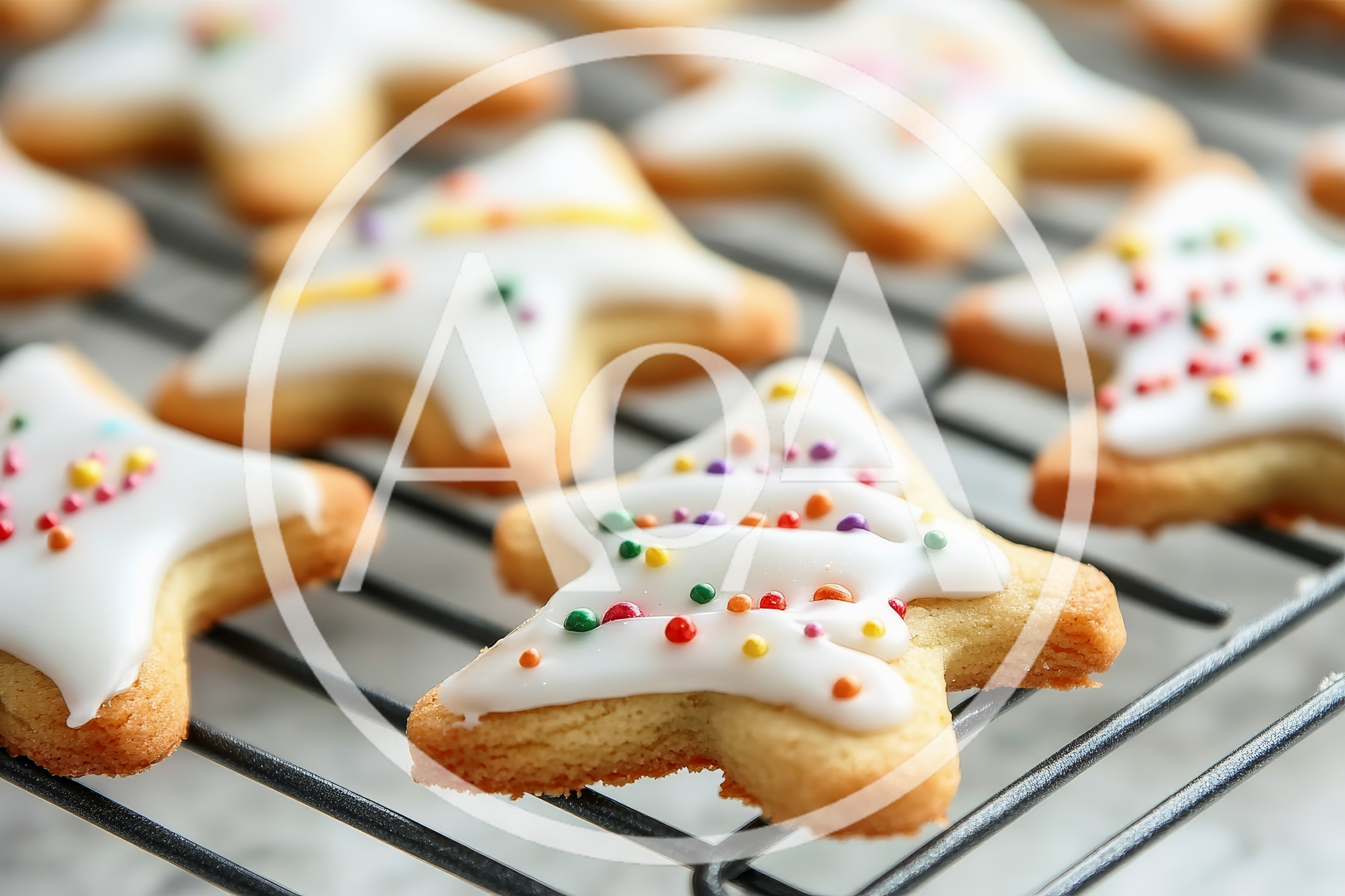 Star Shaped Christmas Cookies With White Icing And Sprinkles