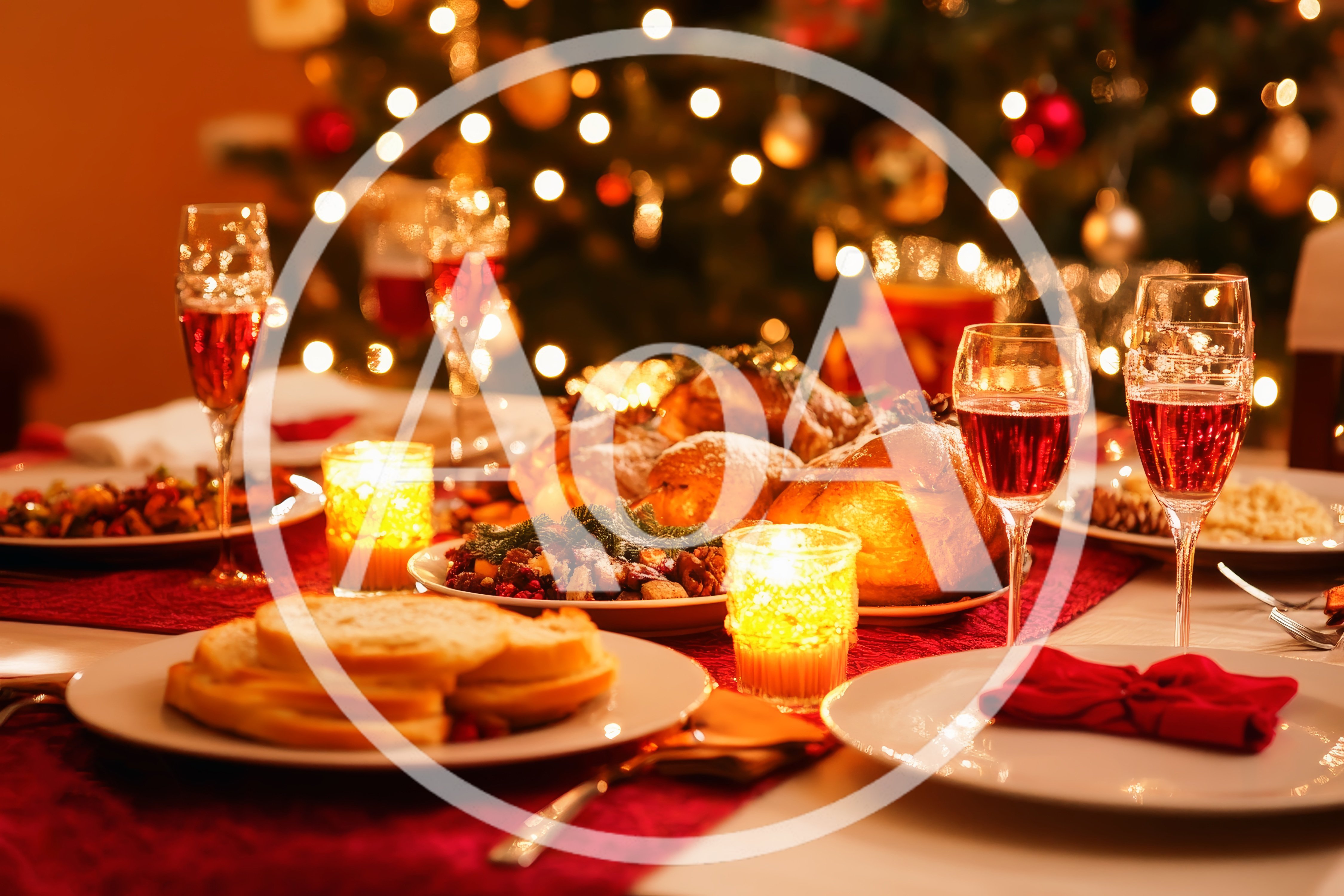 Festive Christmas Dinner Table Setting With Roasted Turkey