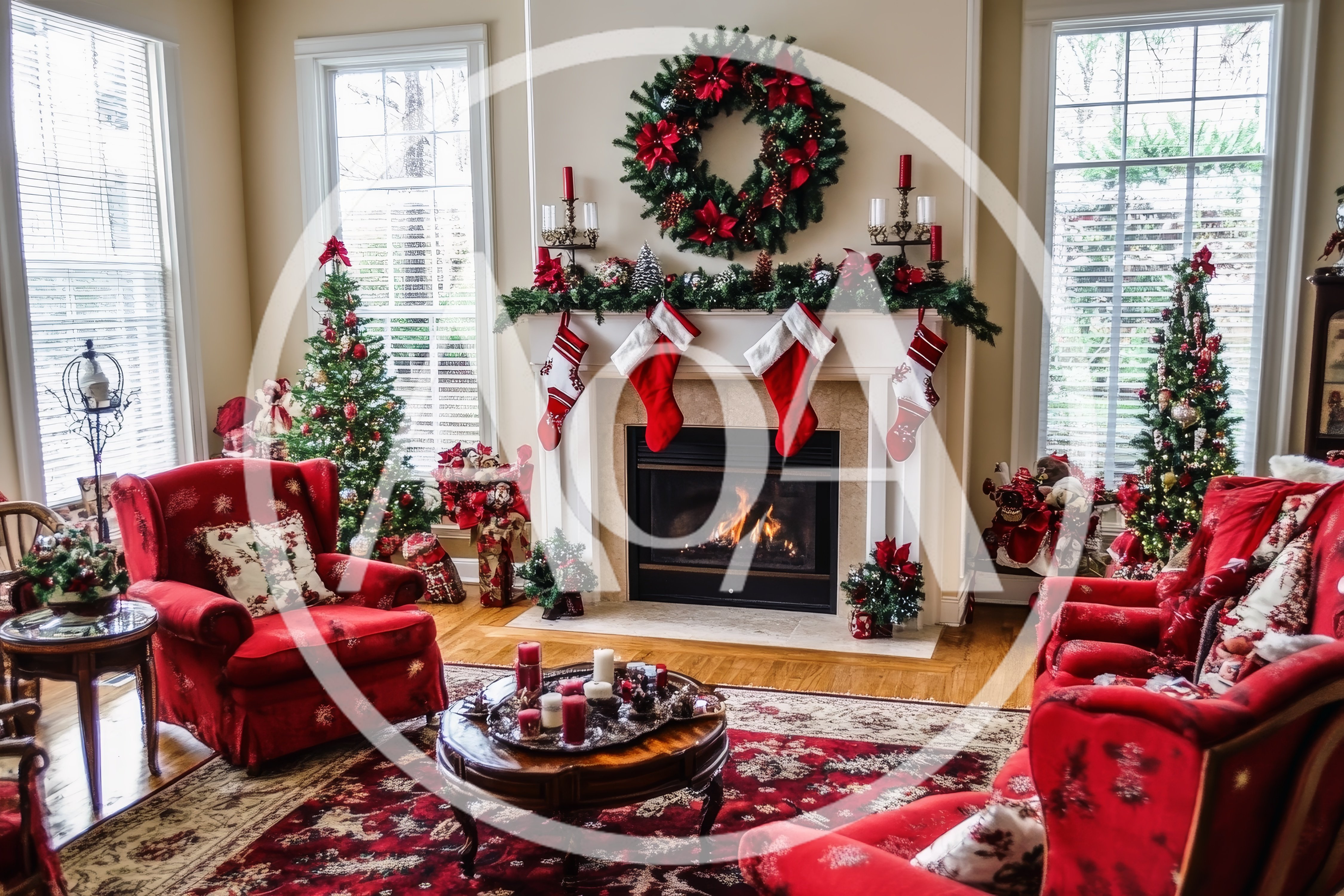 Cozy Living Room Decorated For Christmas Holidays
