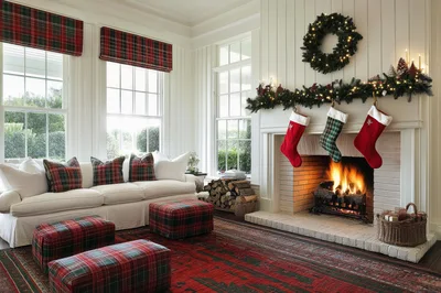 Cozy Living Room Decorated For Christmas Holidays