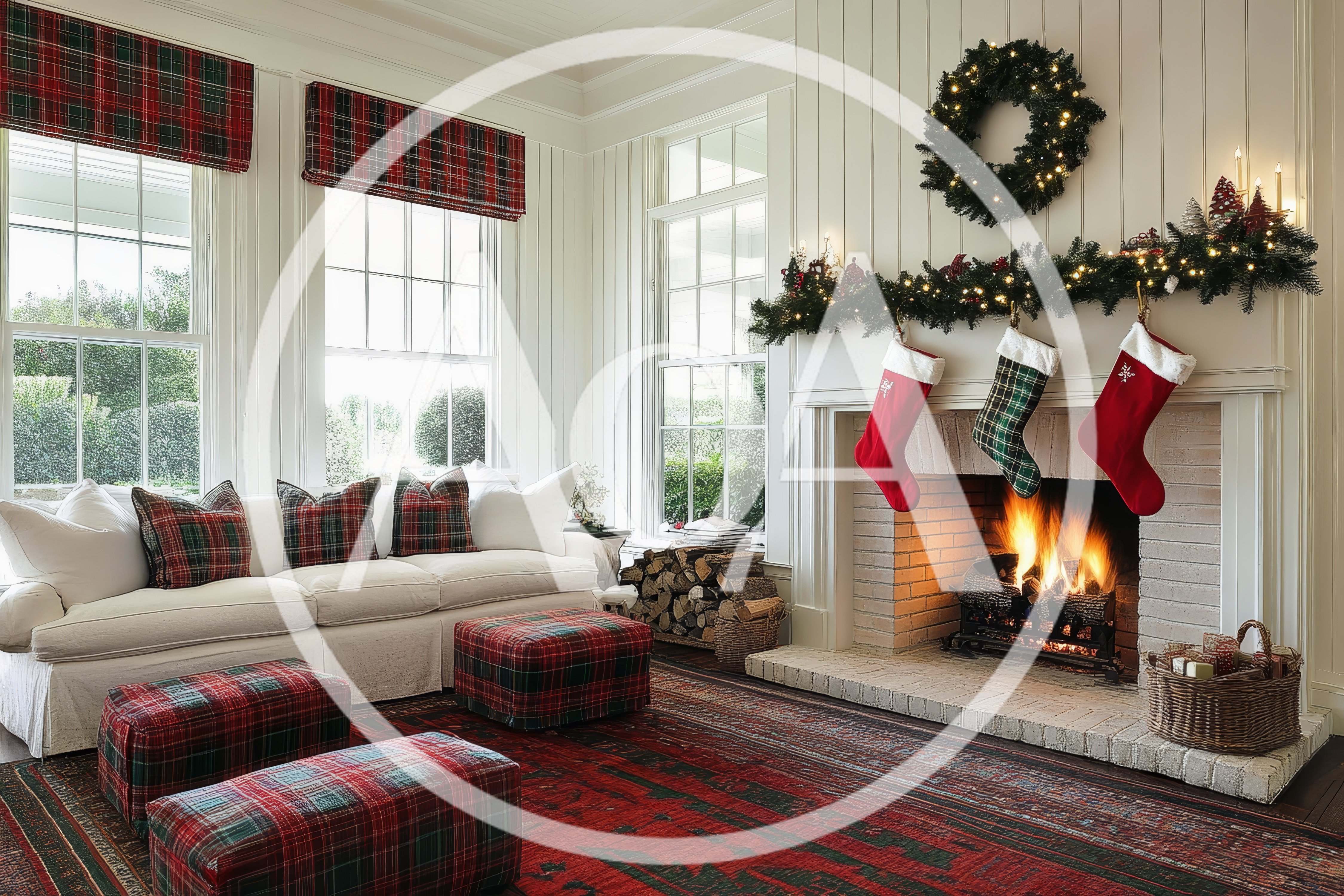 Cozy Living Room Decorated For Christmas Holidays