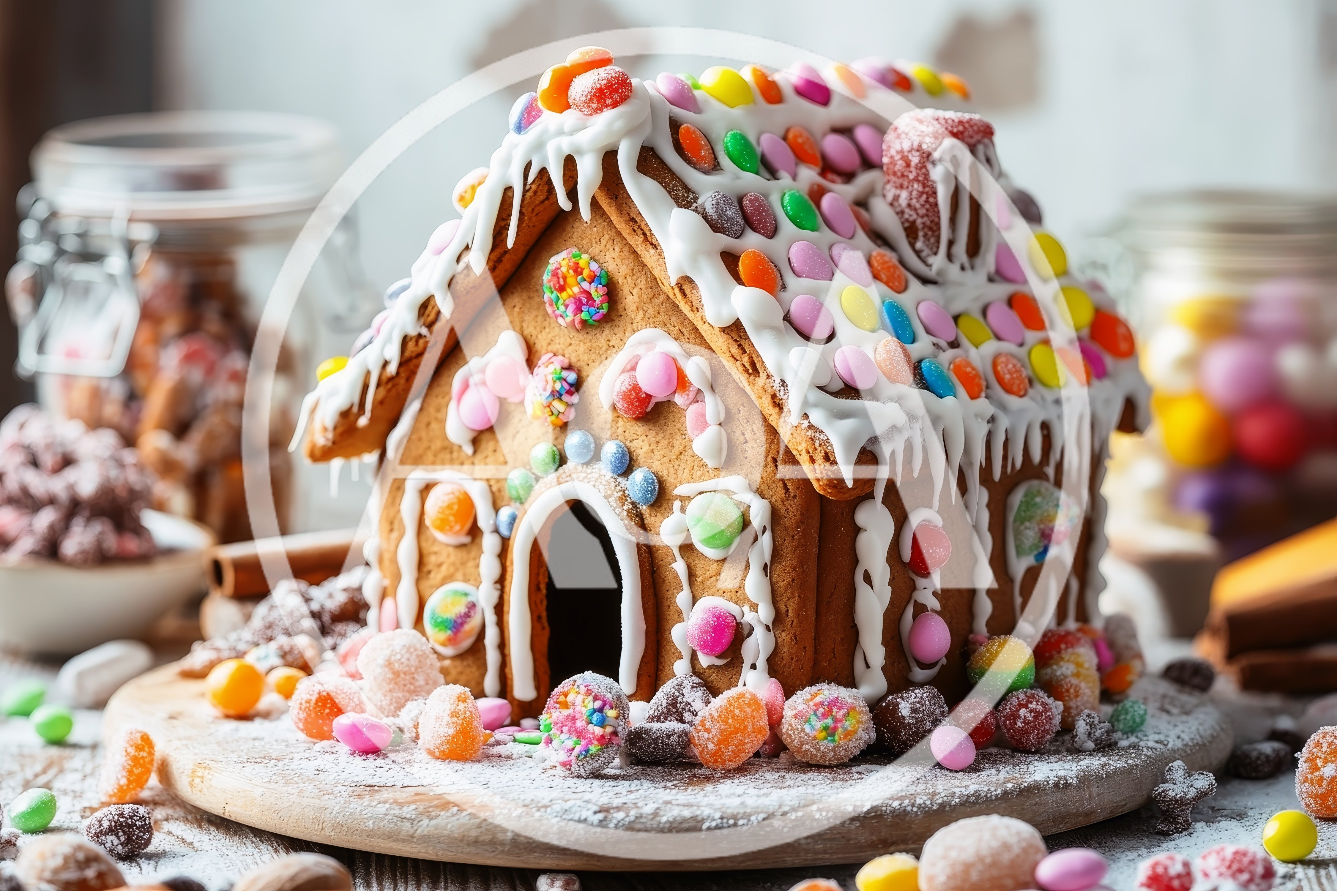Festive Gingerbread House Decorated With Colorful Candy