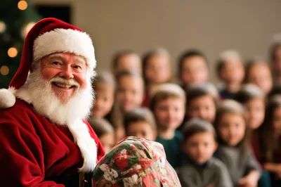 Santa Claus Smiling With A Group Of Children