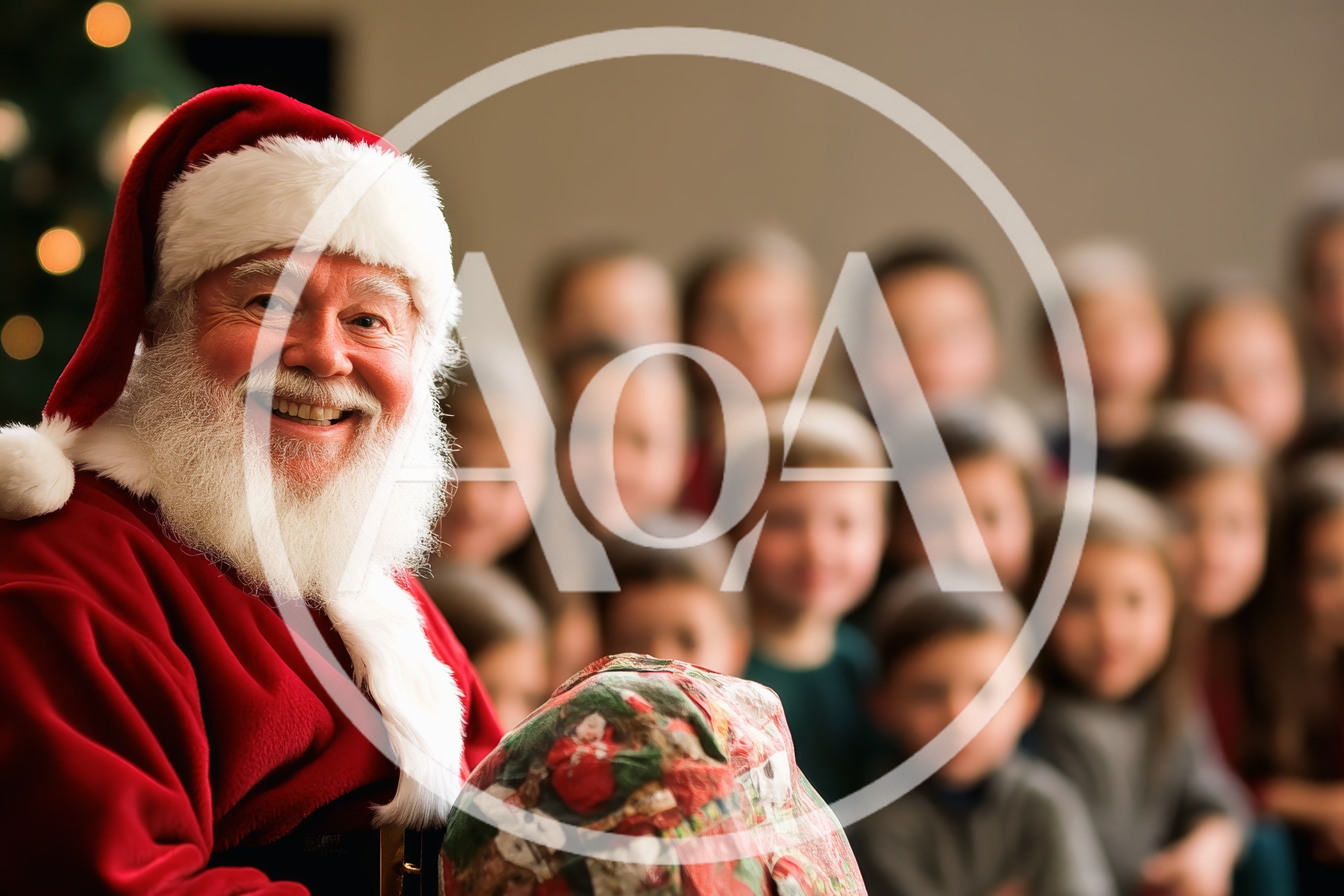 Santa Claus Smiling With A Group Of Children