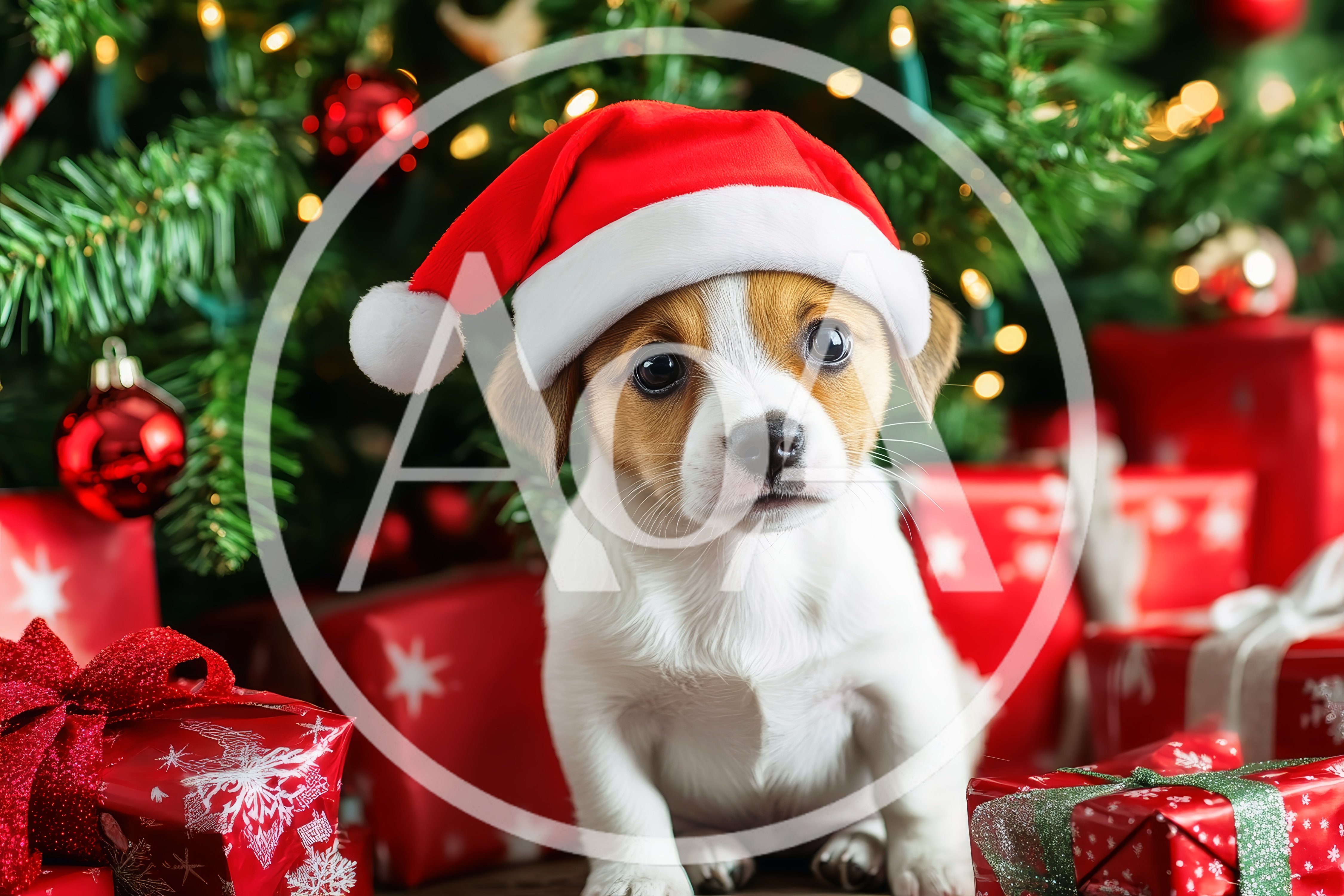 Adorable Jack Russell Puppy Wearing Santa Hat