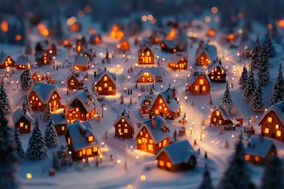 Miniature Snowy Christmas Village With Glowing Windows