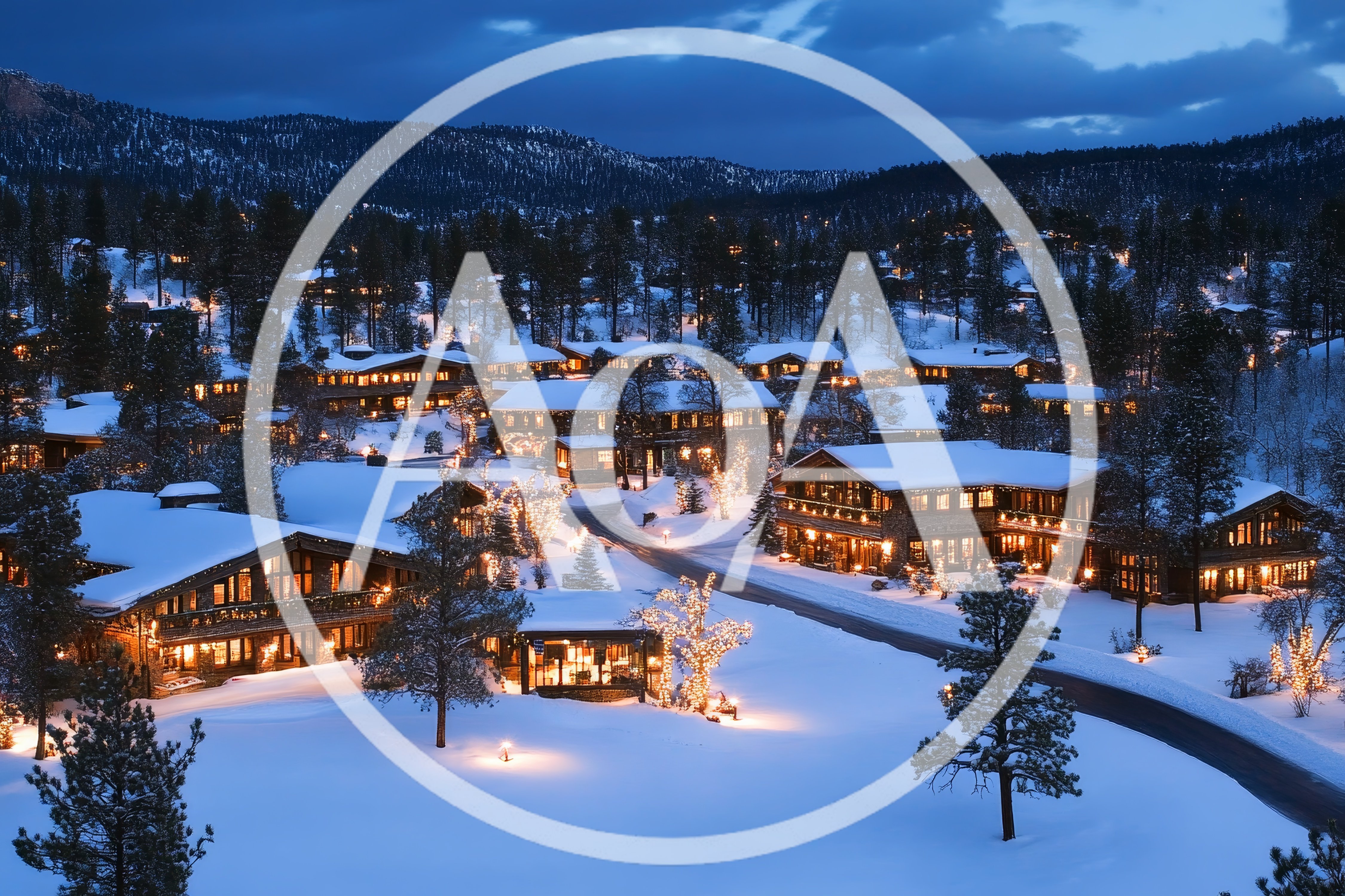 Winter Resort Village Illuminated At Twilight