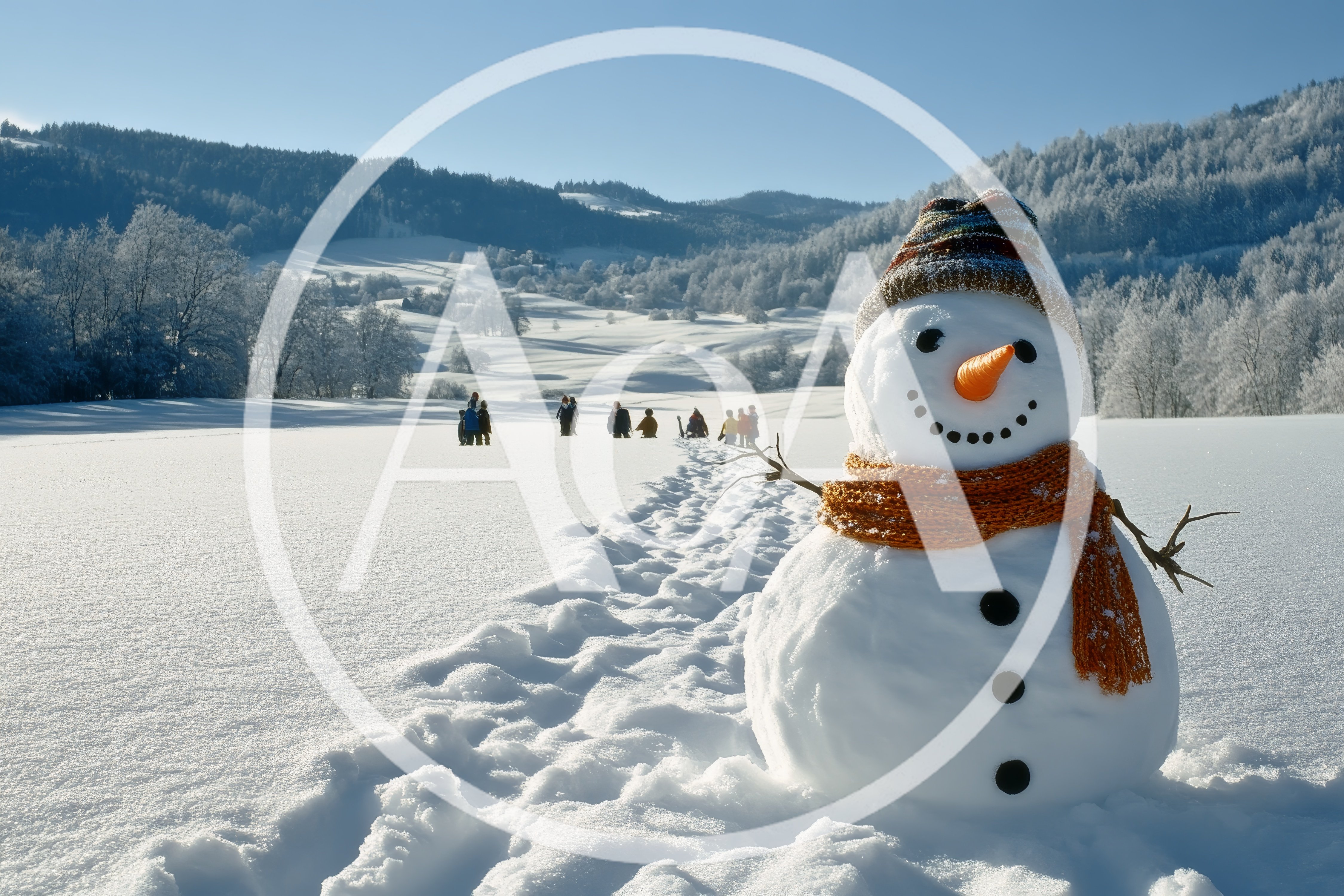 Snowman Standing In A Snowy Winter Landscape