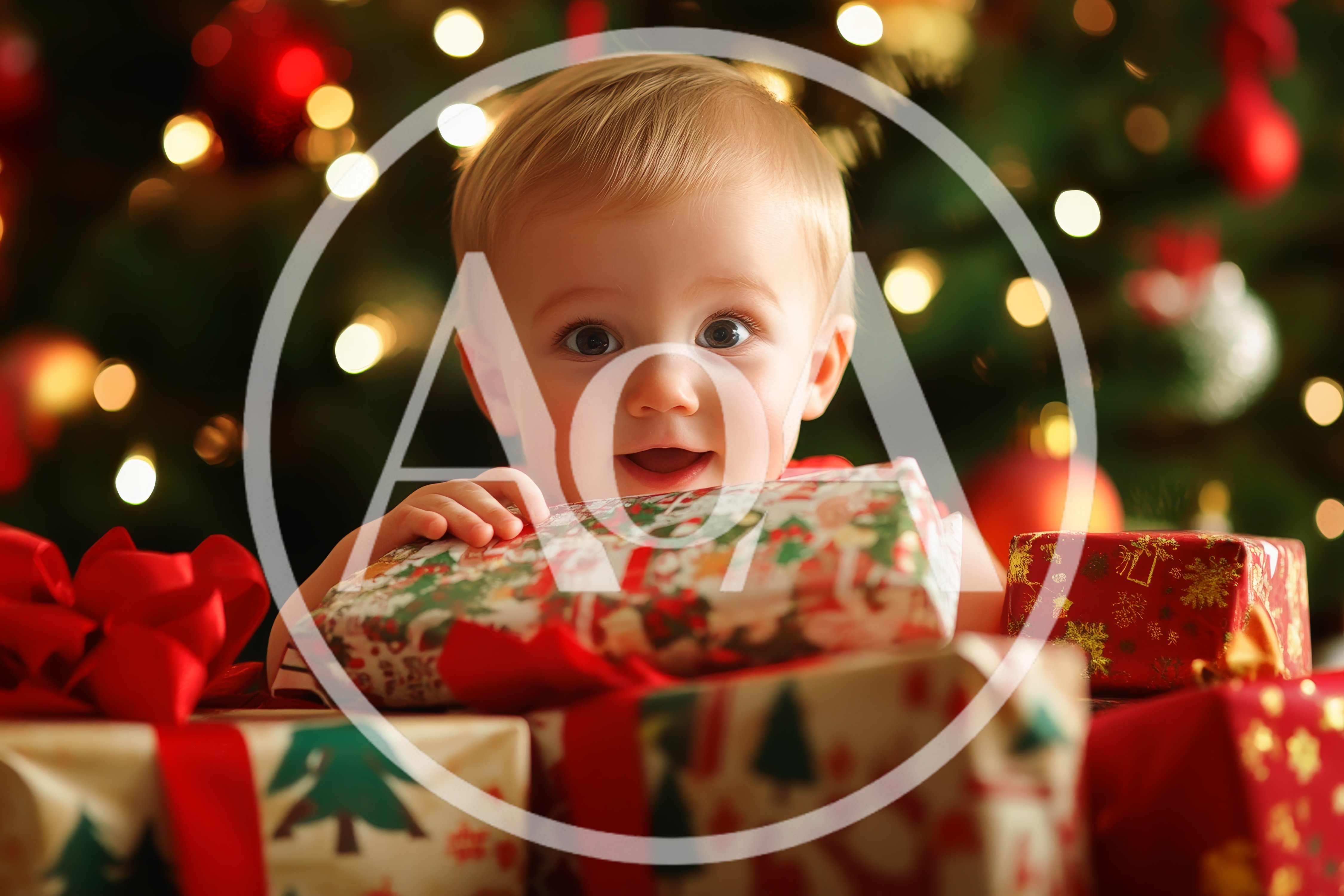 Toddler Playing With Christmas Presents Under Tree