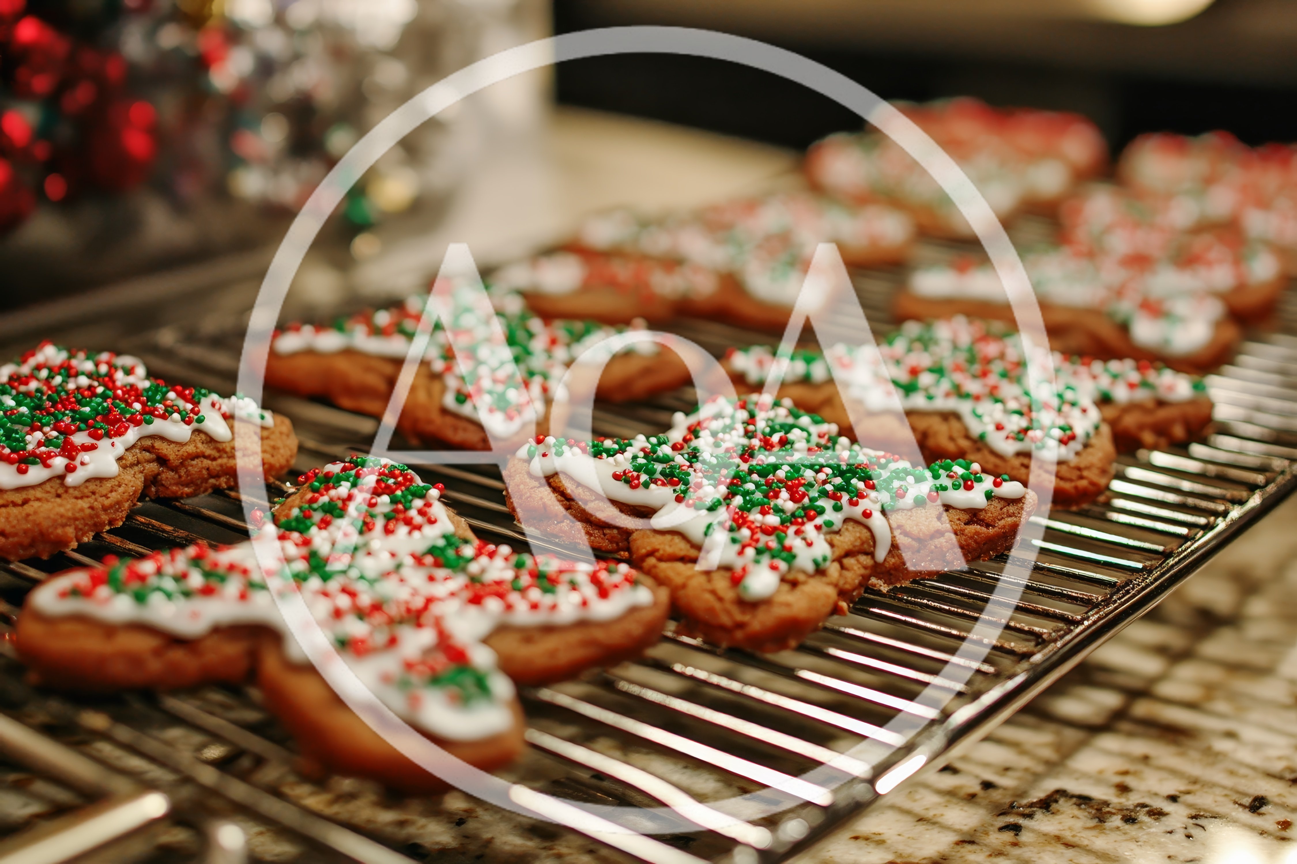 Freshly Baked Christmas Cookies On A Cooling Rack