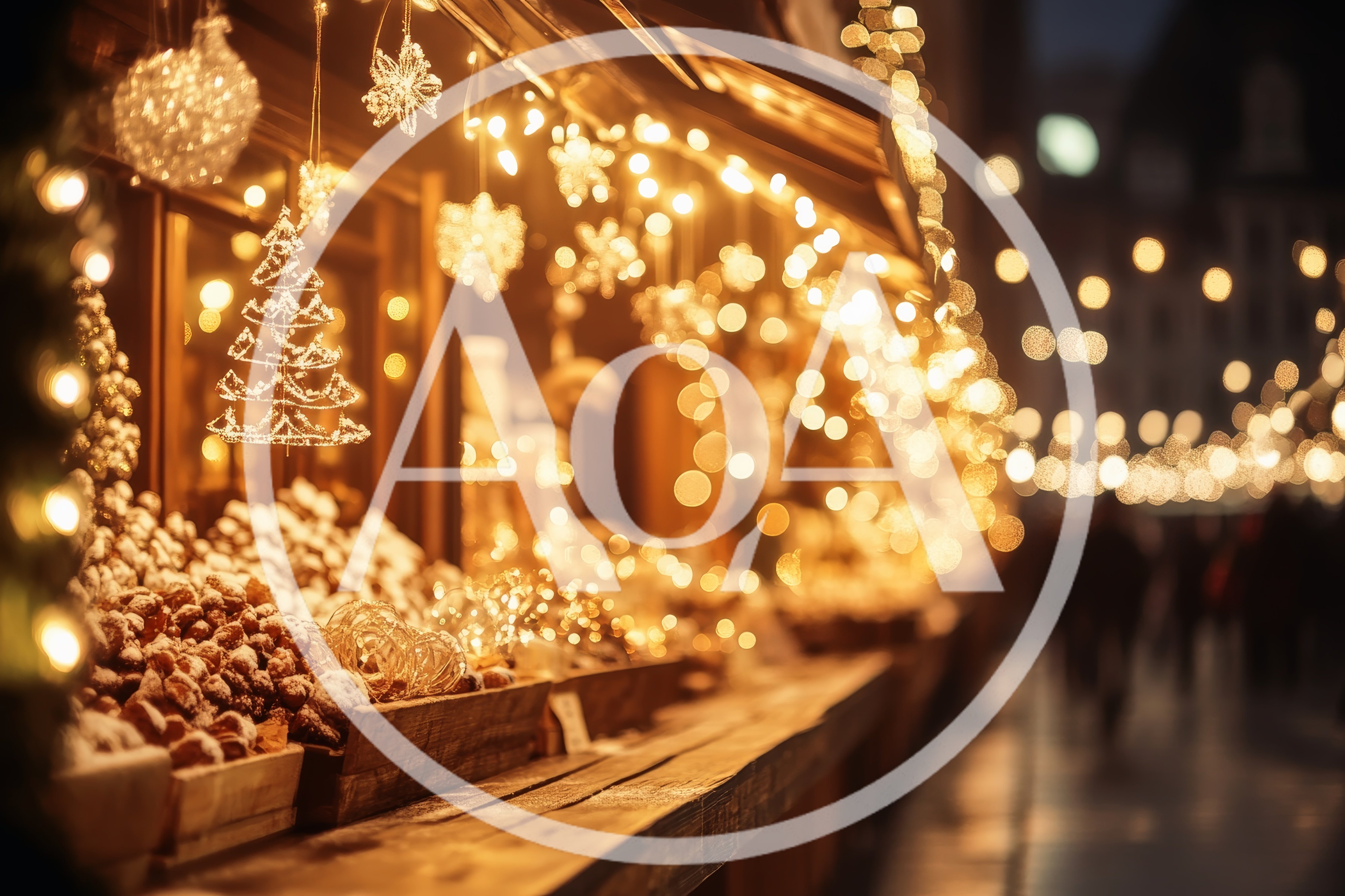 Festive Christmas Market Stall With Glowing Holiday Decorations
