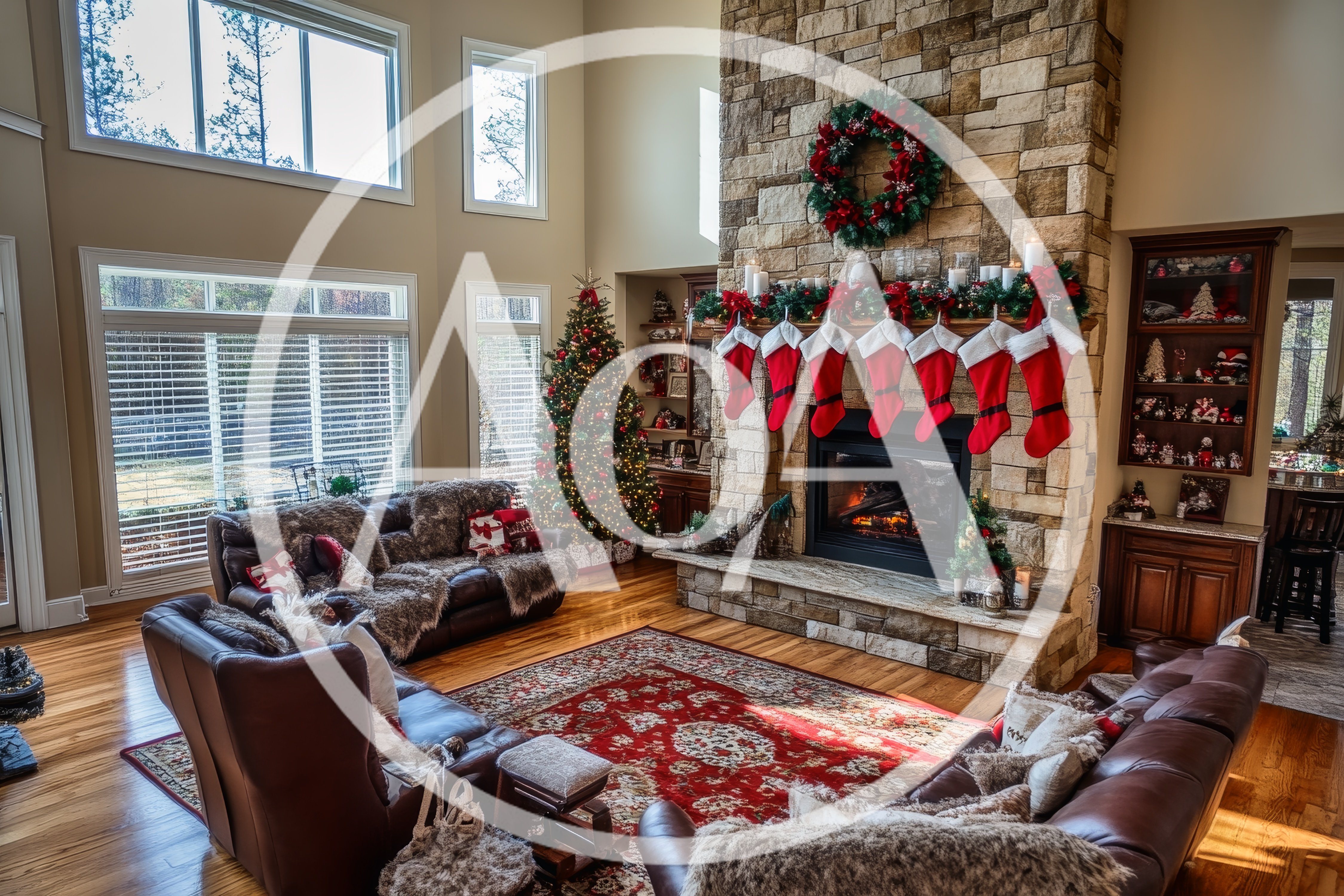 Cozy Living Room Decorated For Christmas Holidays