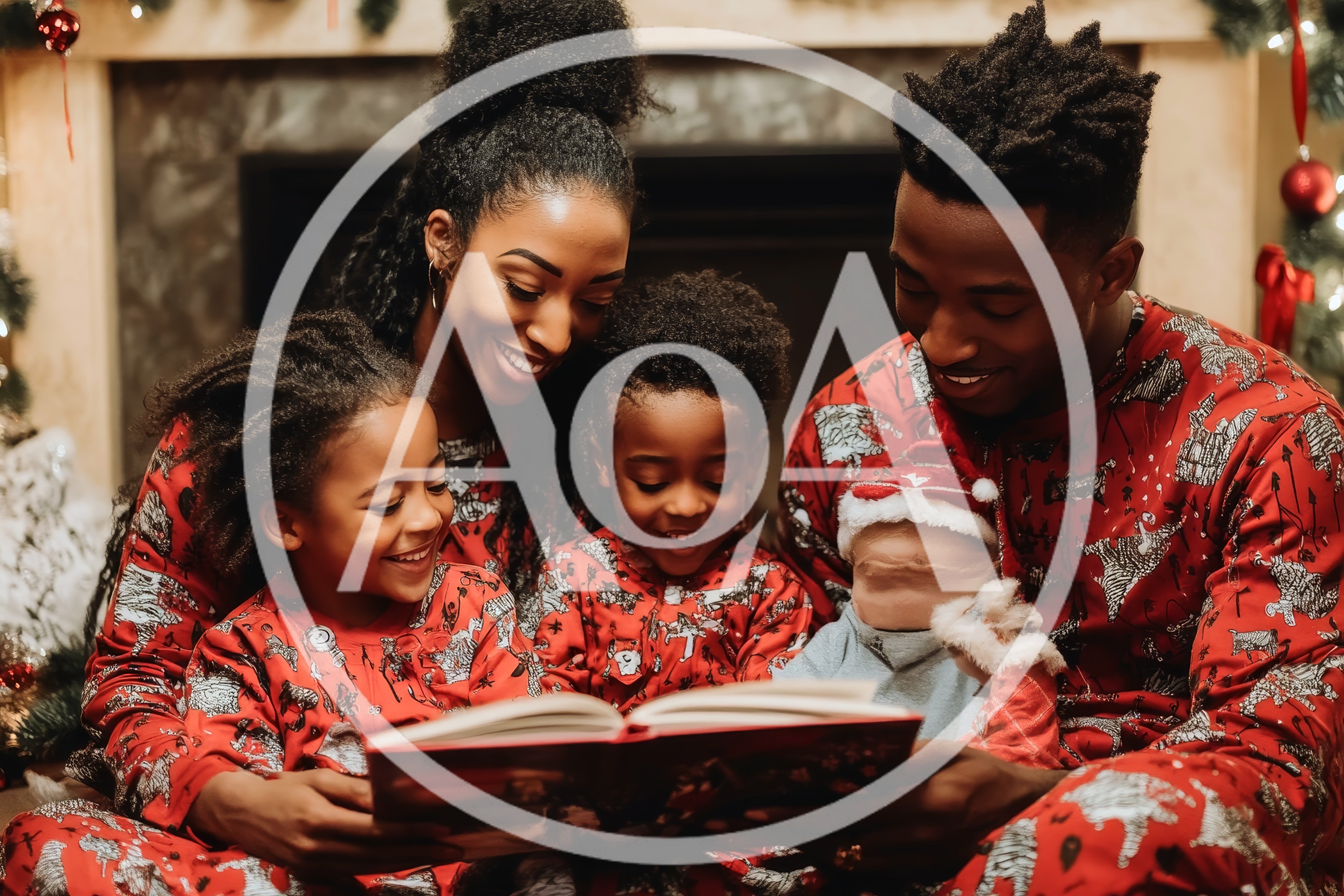 African American Family Reading Christmas Storybook Together