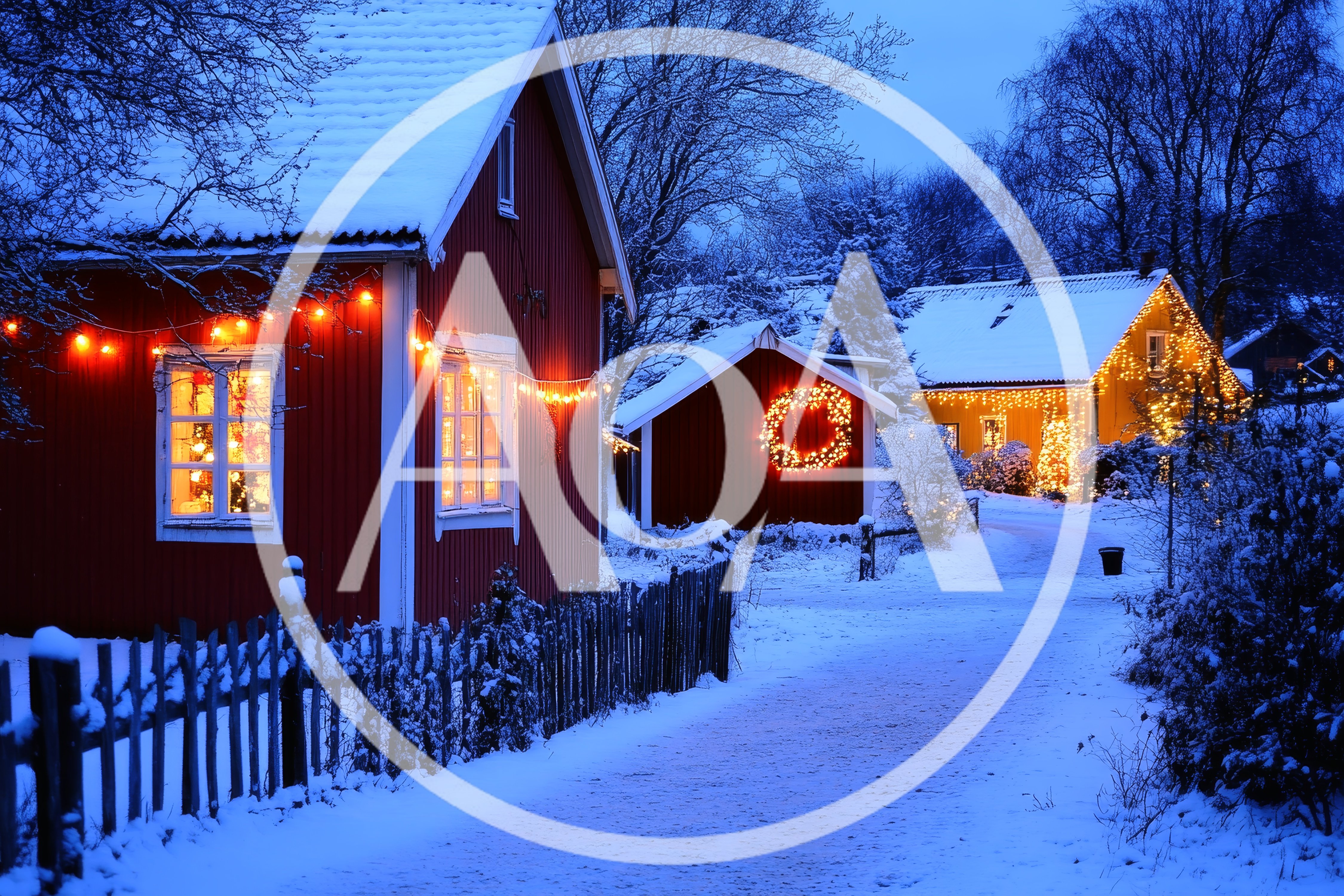 Cozy Red And Yellow Cottages Decorated For Christmas
