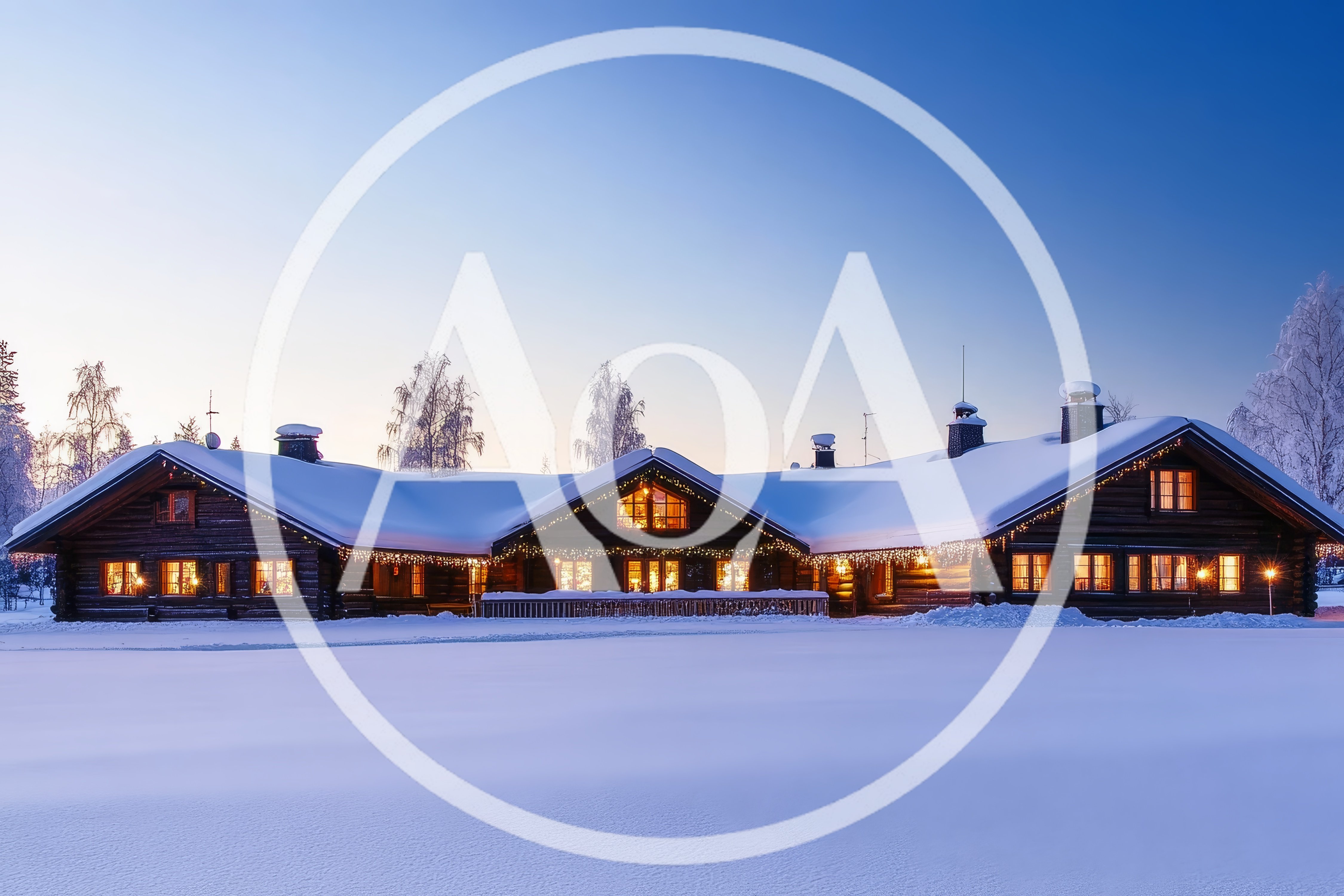Cozy Log Cabin Resort Covered In Deep Winter Snow