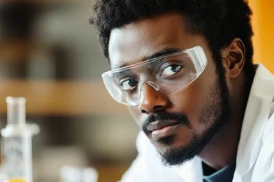 Young African American Scientist Wearing Protective Goggles