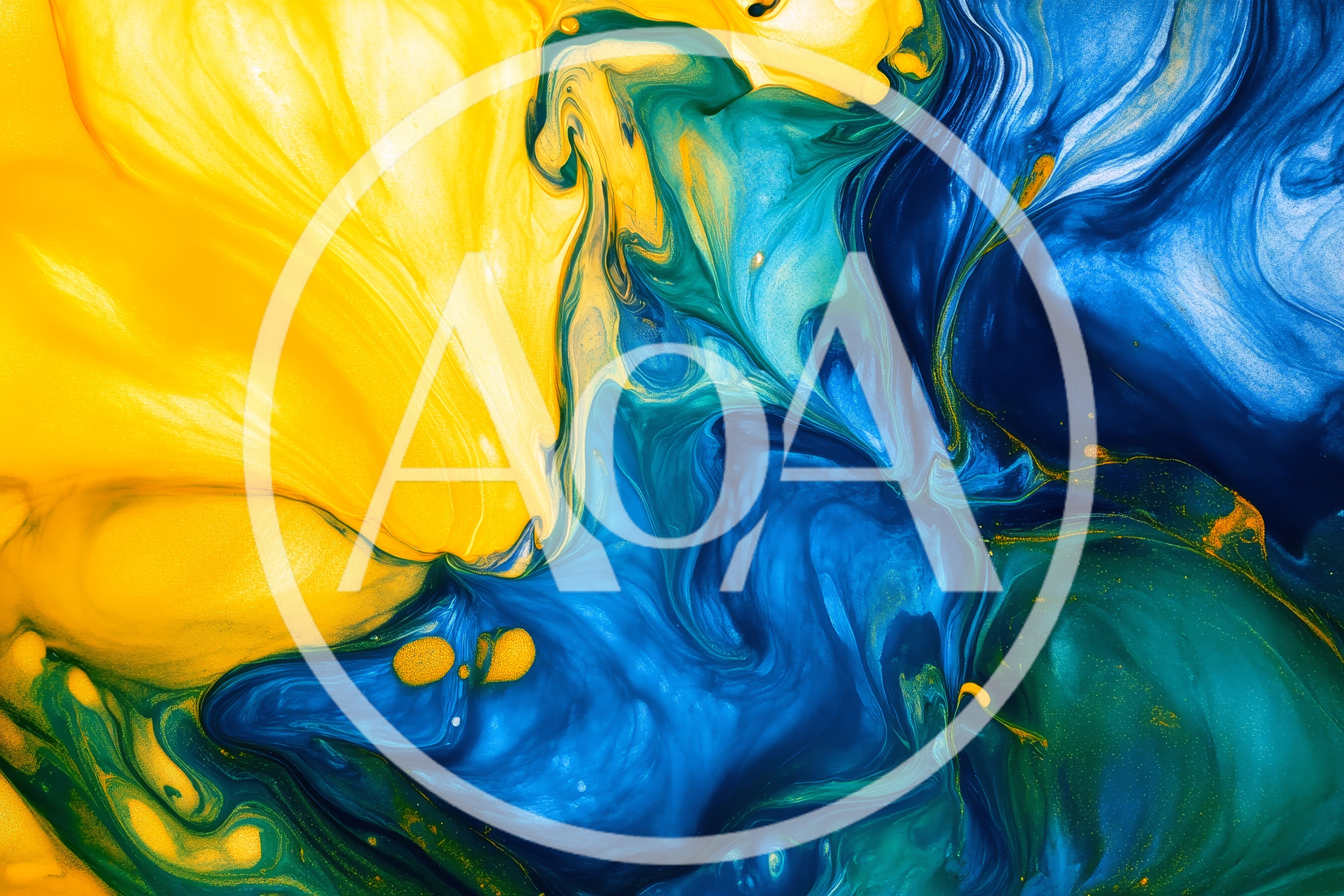 Abstract Fluid Acrylic Paint Swirls in Blue and Yellow