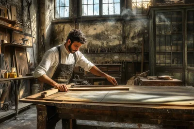 Artisan Woodworker Crafting Furniture in a Rustic Workshop