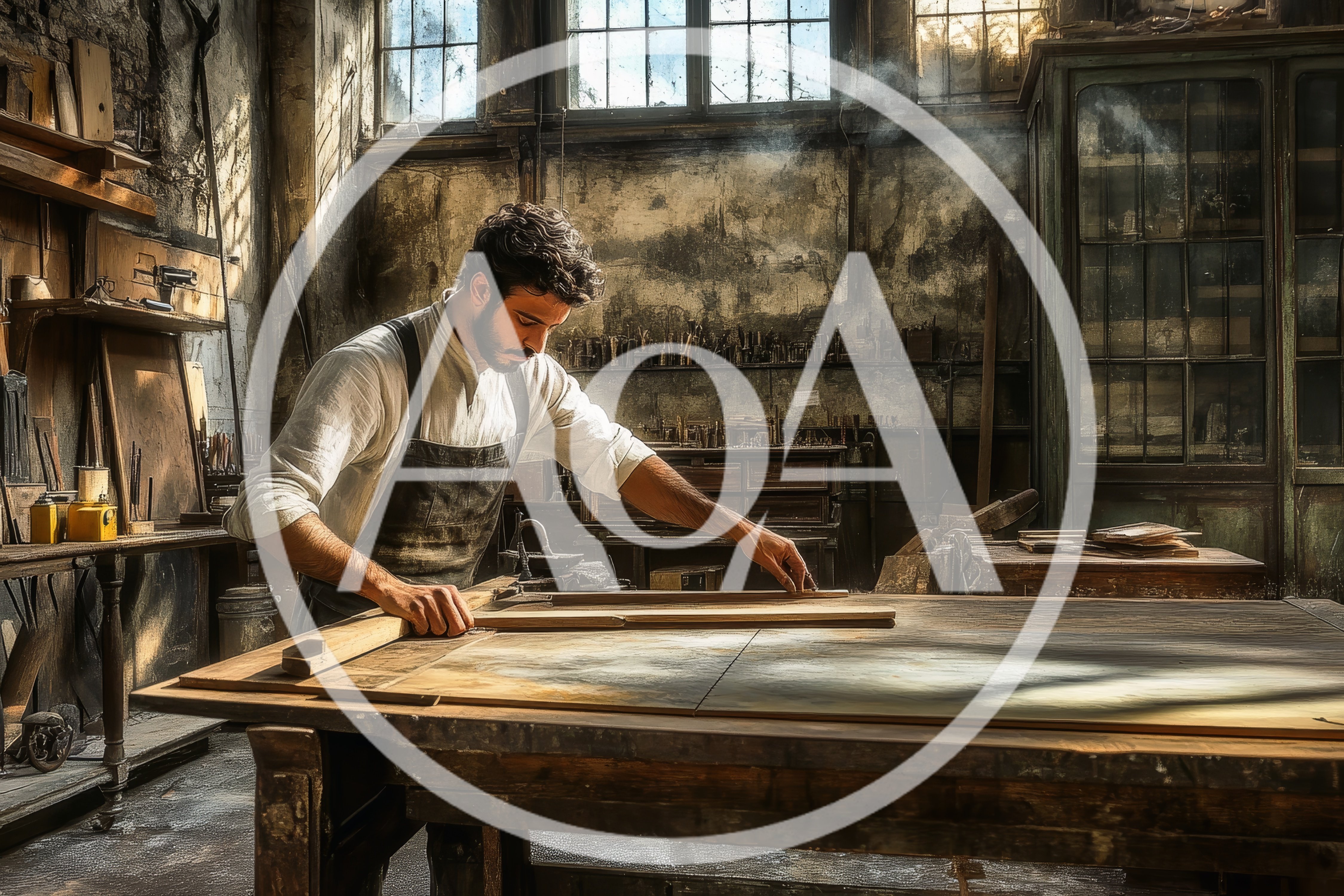 Artisan Woodworker Crafting Furniture in a Rustic Workshop
