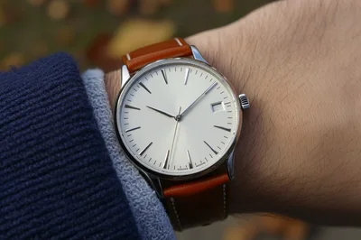 Close Up Of A Minimalist Wristwatch On A Man