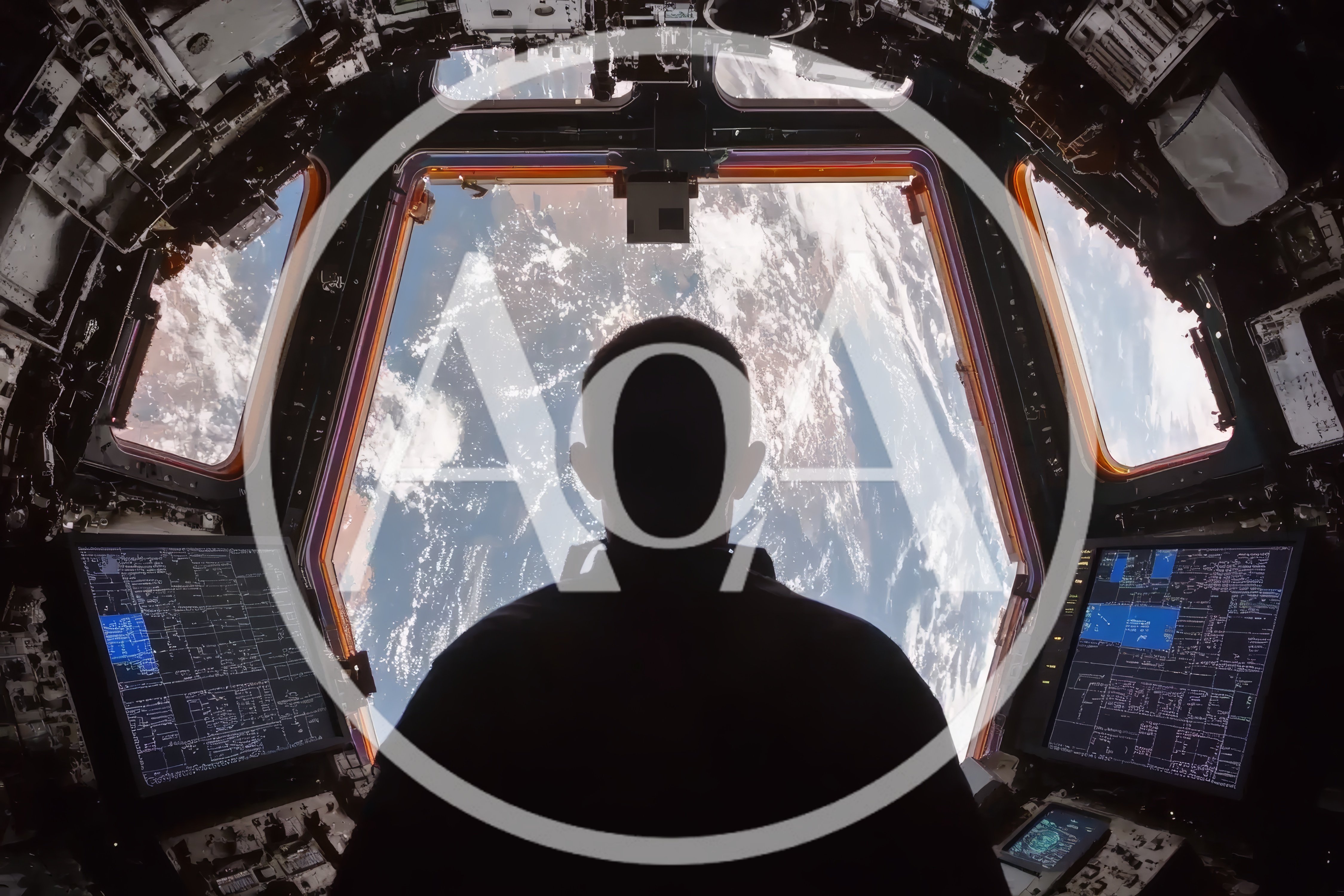 Astronaut Looking Out Of International Space Station Cupola Window