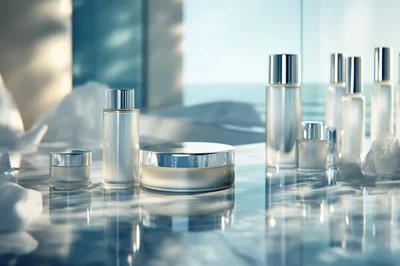 Luxury Skincare Product Set On Marble Surface