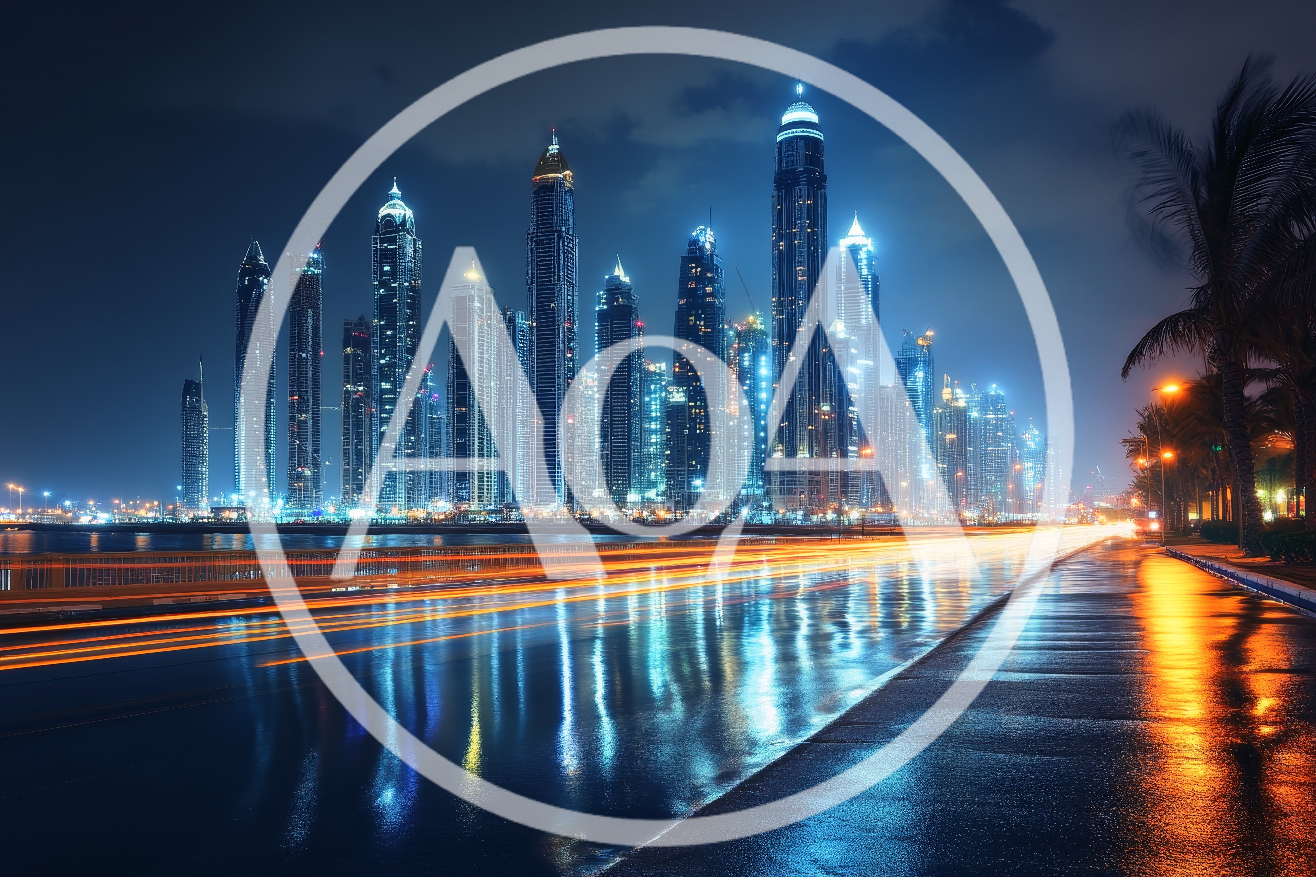 Dubai Marina Skyline Night Cityscape With Light Trails