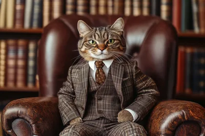 Sophisticated Tabby Cat Dressed In A Tweed Suit