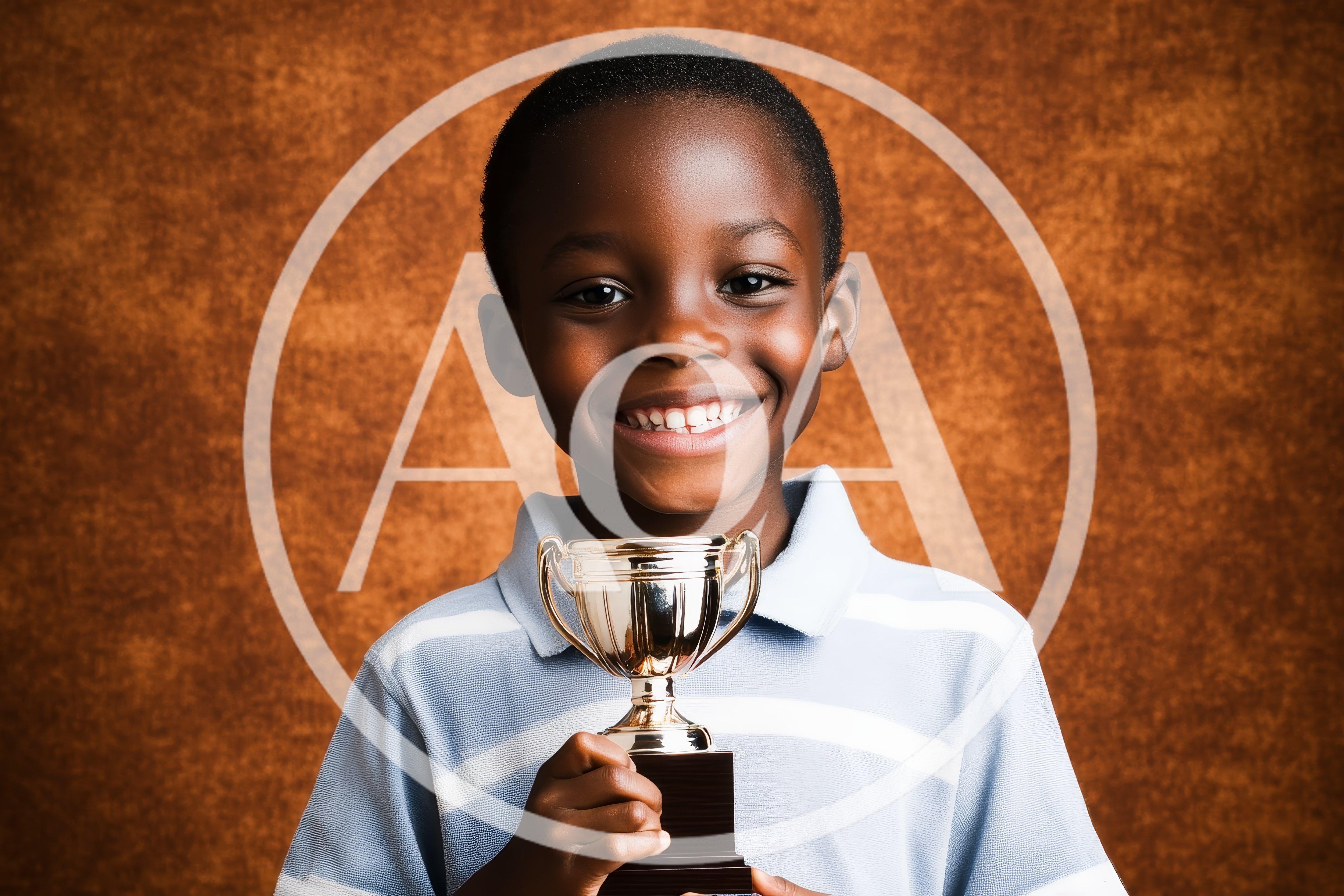 Happy Young Boy Holding A Gold Trophy