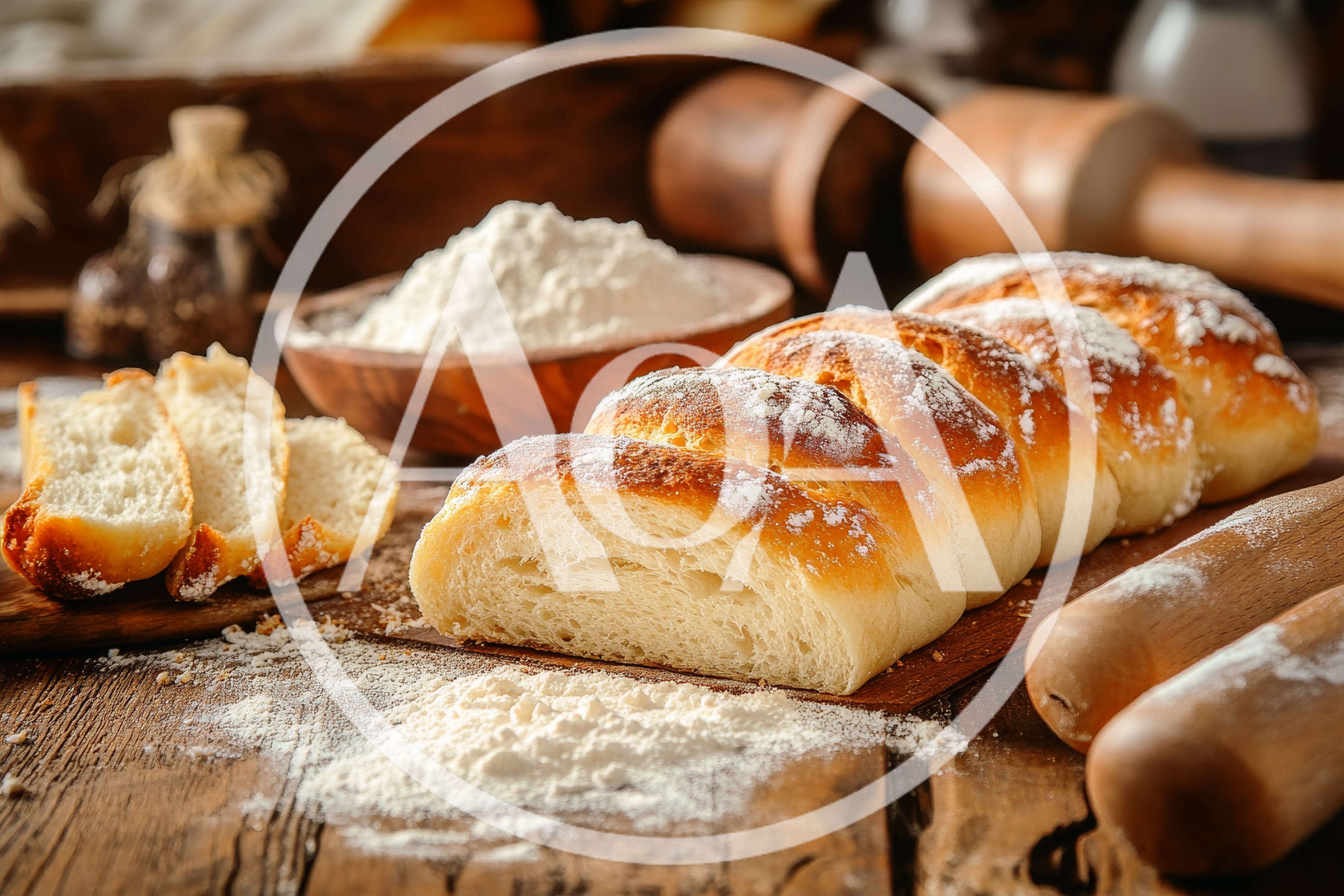 Freshly Baked Braided Bread Loaf on Rustic Wooden Table