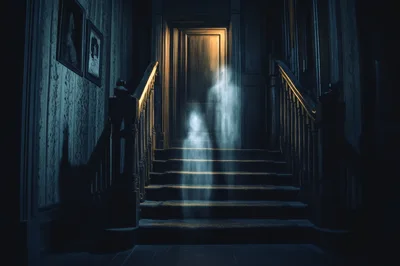Ghostly Apparitions Haunting A Dark Victorian Staircase