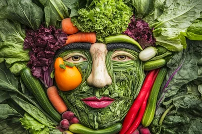 Surreal Human Face Made From Fresh Vegetables